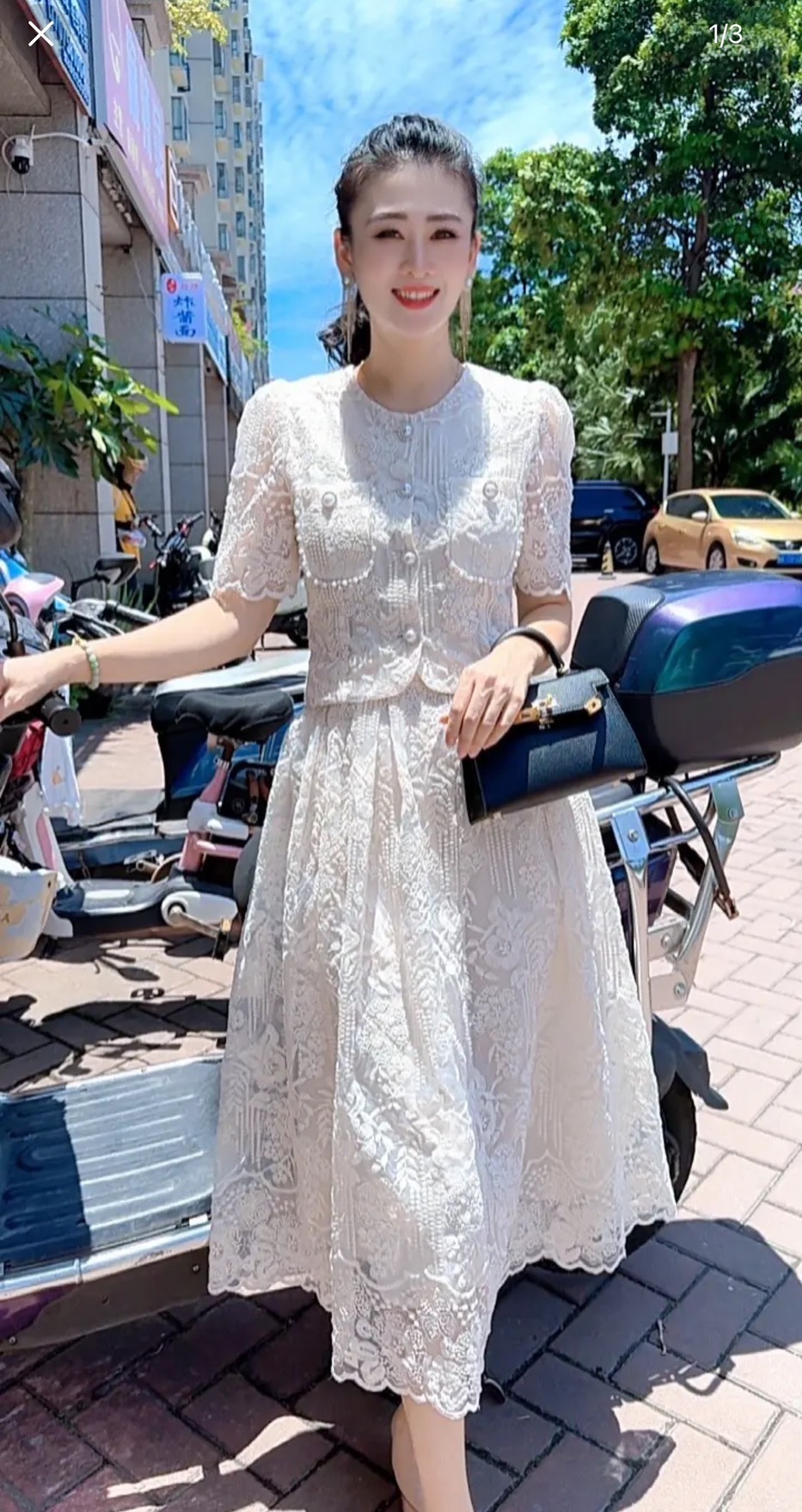 Set nguyên bộ Áo váy ren xếp ly phong cách hàn quốc