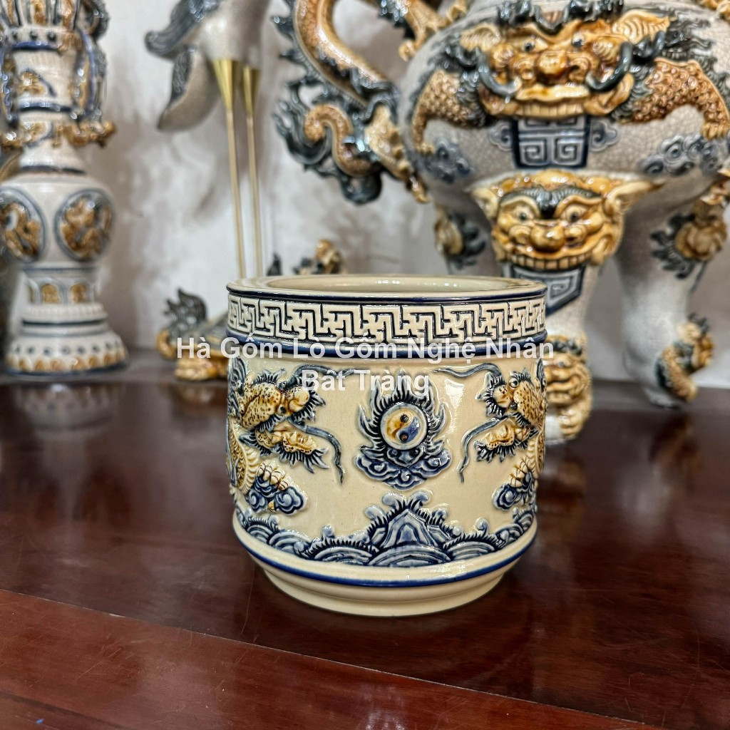 Đồ Thờ Cúng Cao Cấp 80cm - 1m2 Men Hoàng Thổ Đắp Nổi Nghệ Nhân Bát Tràng Chế Tác