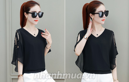 Áo kiểu tay tiên vai đan dây cổ tim duyên dáng - 11964_thumbnail_0