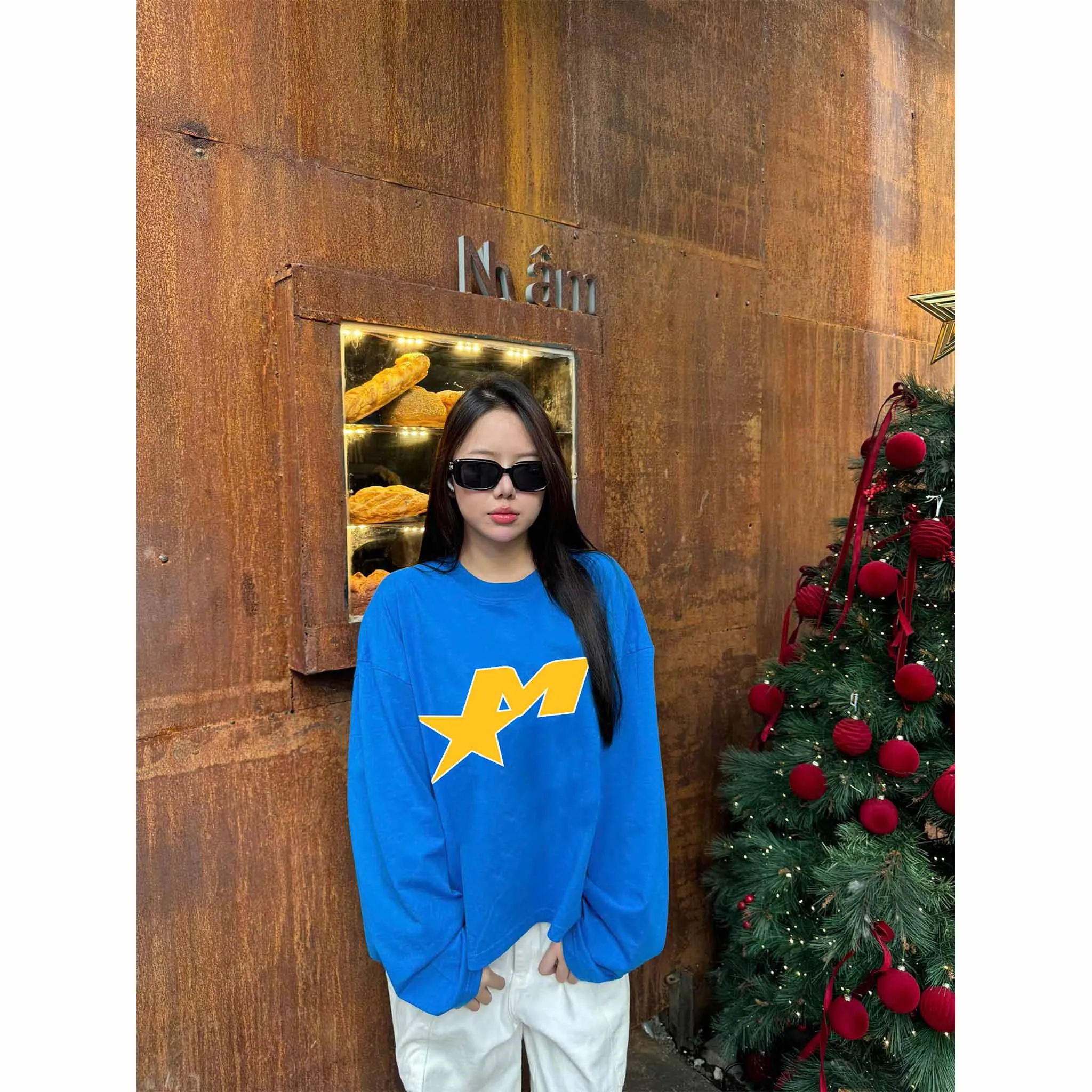 Áo thun unisex form boxy Miucho Club vải cotton thoáng mát tay dài cổ tròn hình in chữ M basic 2678_thumbnail_6