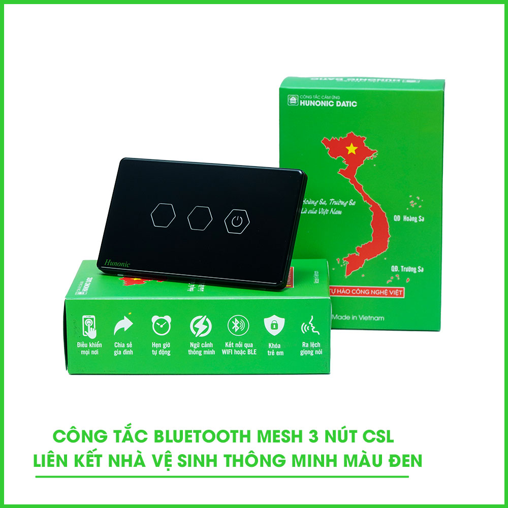 Công Tắc 3 Nút BLE Mesh Liên Kết Nhà Vệ Sinh Thông Minh Màu Đen