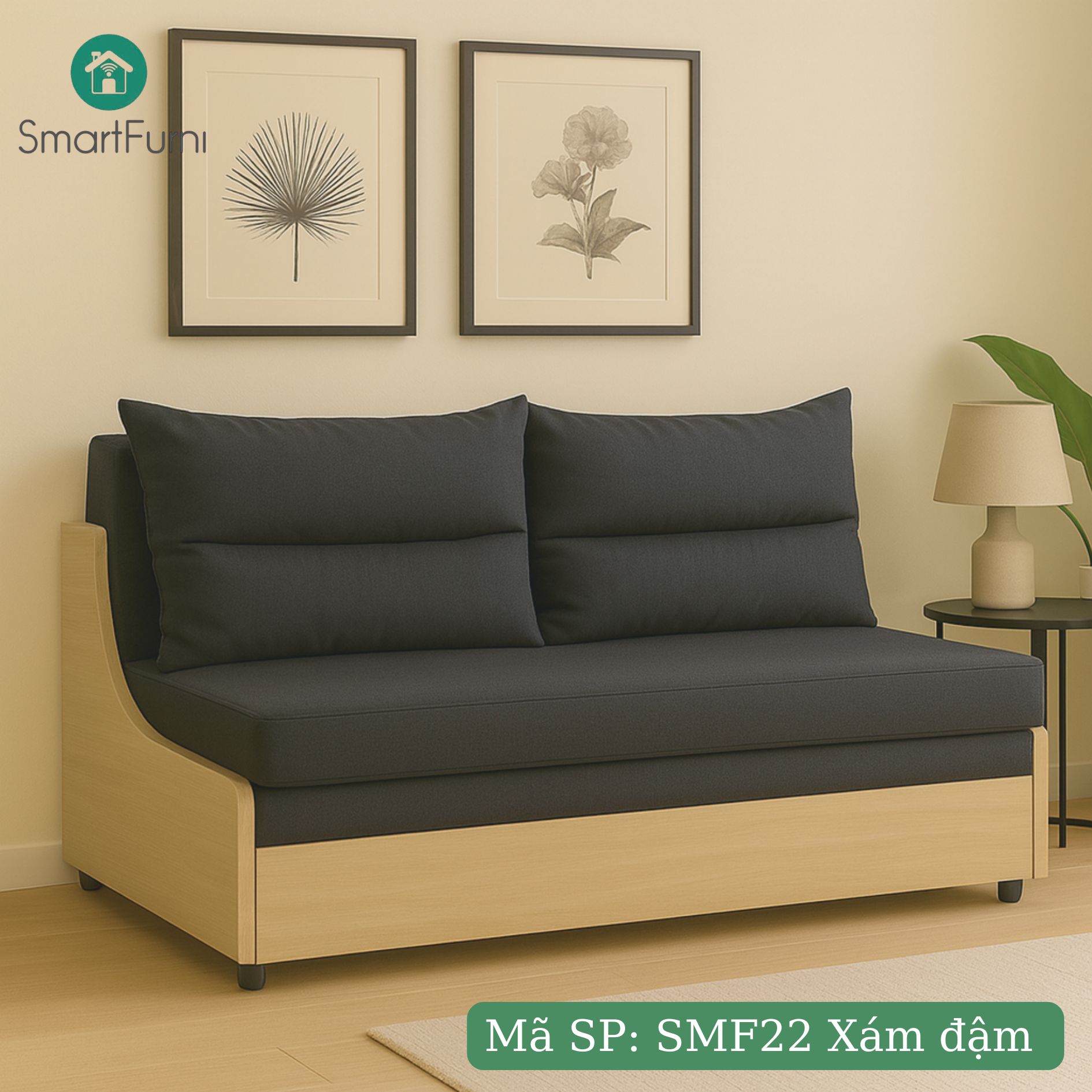 Sofa giường gấp gọn vải lanh canvas SmartFurni - SMF22 - 4 SIze - Xám đậm_thumbnail_0