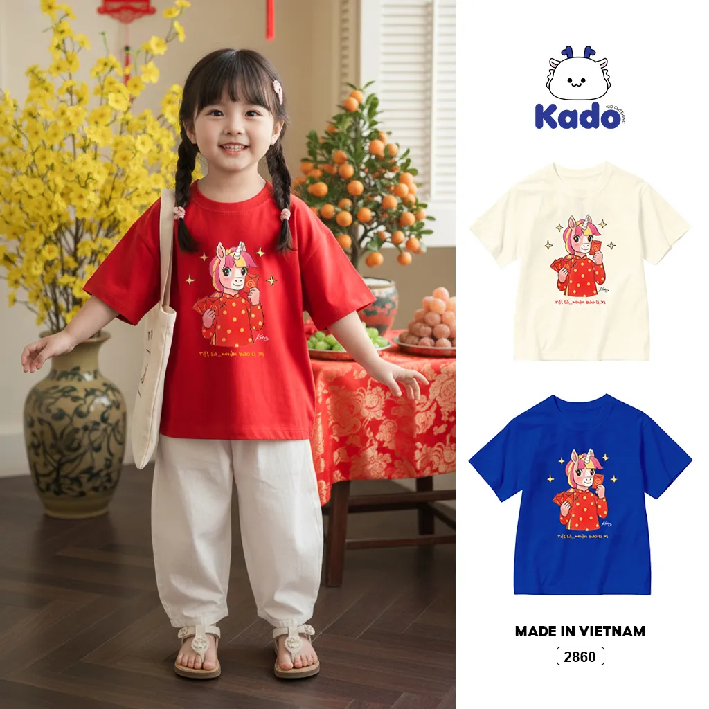 Áo thun bé trai bé gái Kado chất vải cotton cao cấp thoáng mát Tết Bính Ngọ 2860