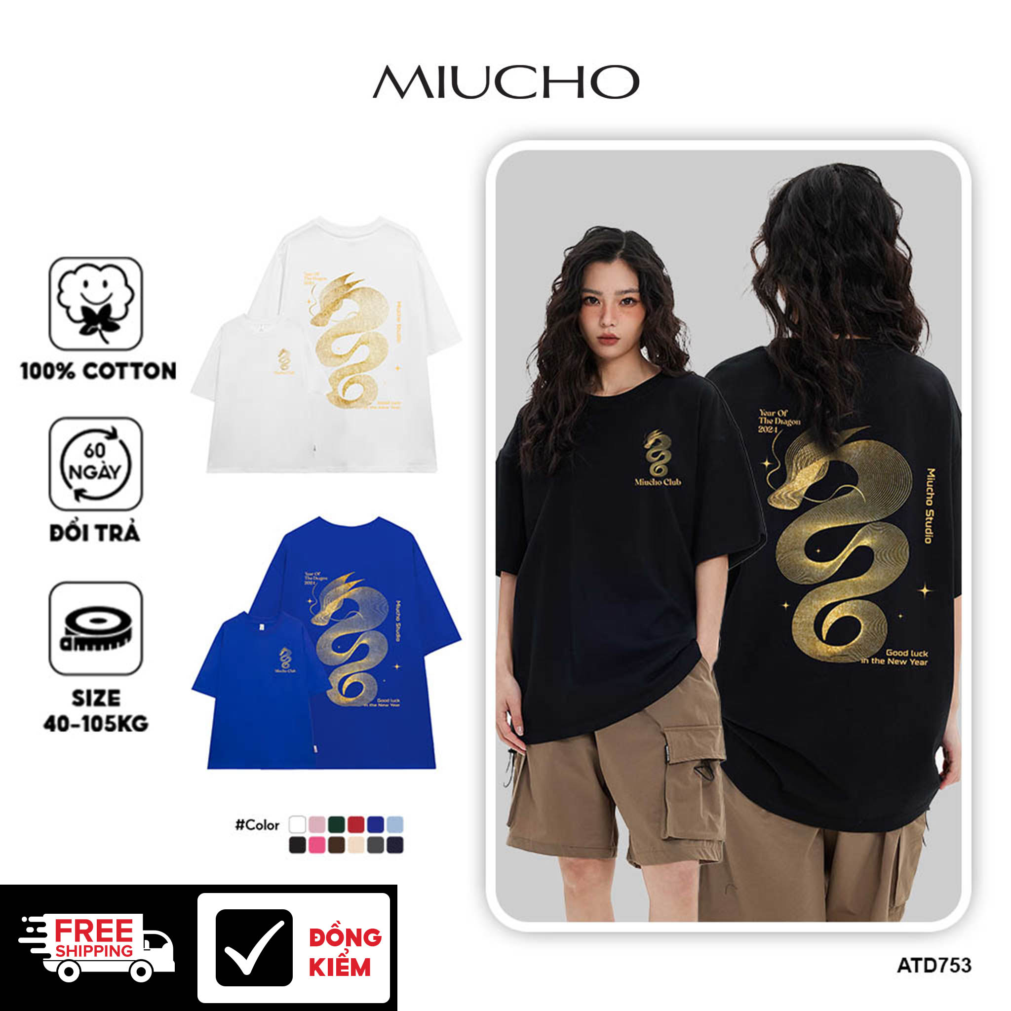 Áo thun unisex in hình rồng local brand form rộng ATD753 Miucho cotton cổ tròn in mix_thumbnail_0