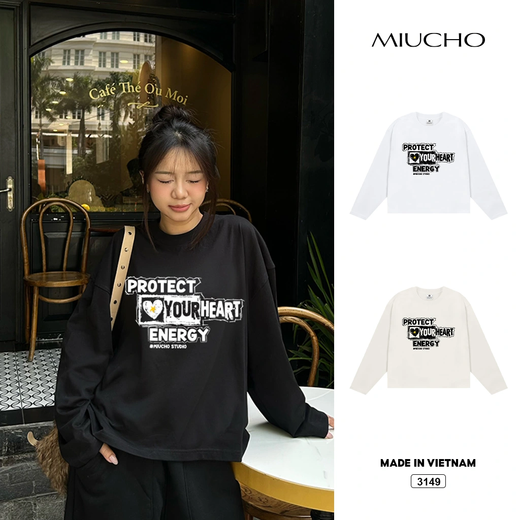 Áo thun boxy tay dài chữ cá tính Miucho 3149