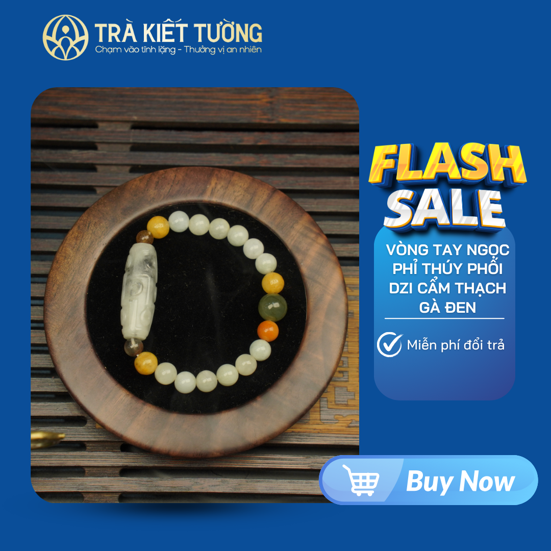 VÒNG TAY NGỌC PHỈ THÚY PHỐI DZI CẨM THẠCH GÀ ĐEN