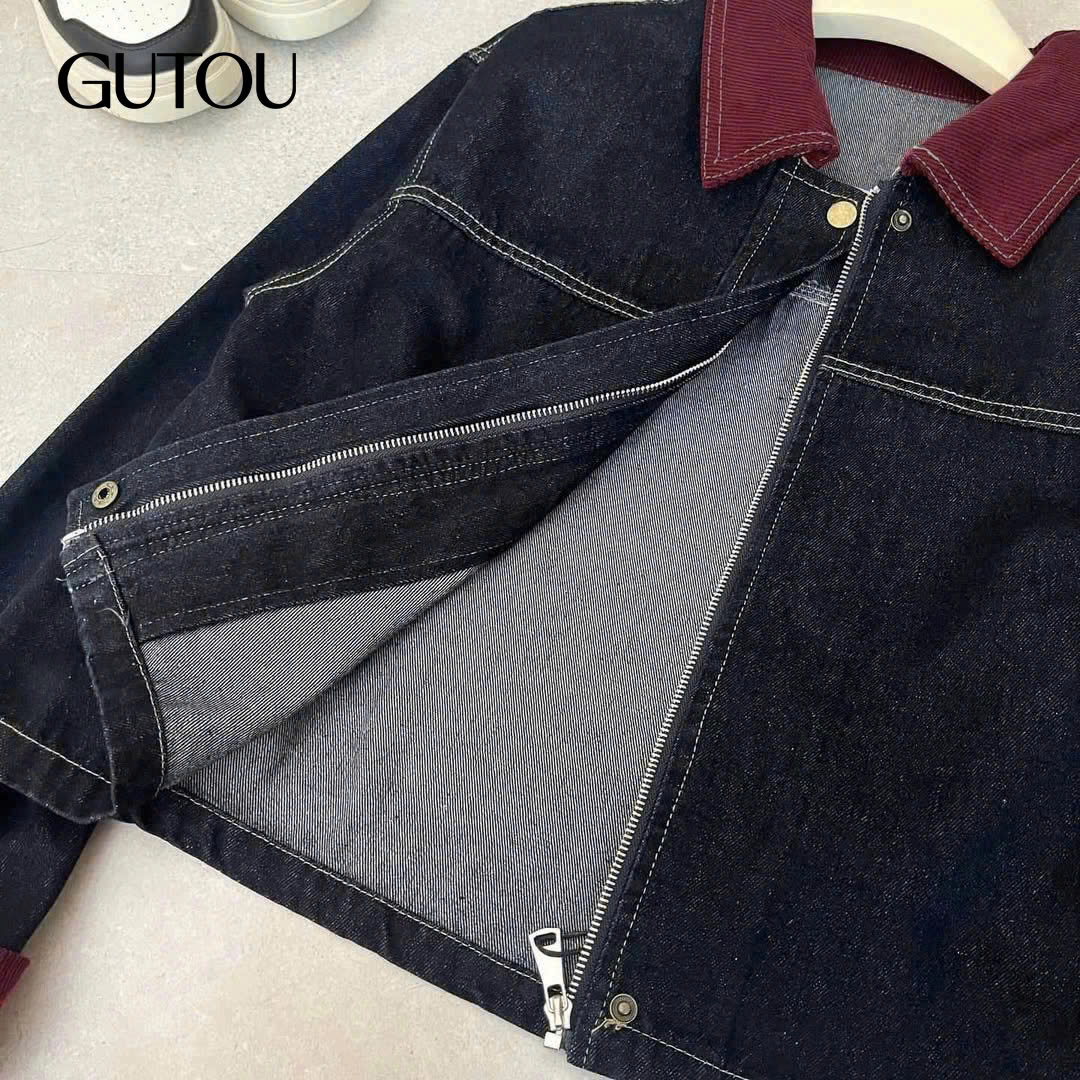 [GUTOU] Áo Khoác Jean Denim Phối Màu Cá Tính_thumbnail_4