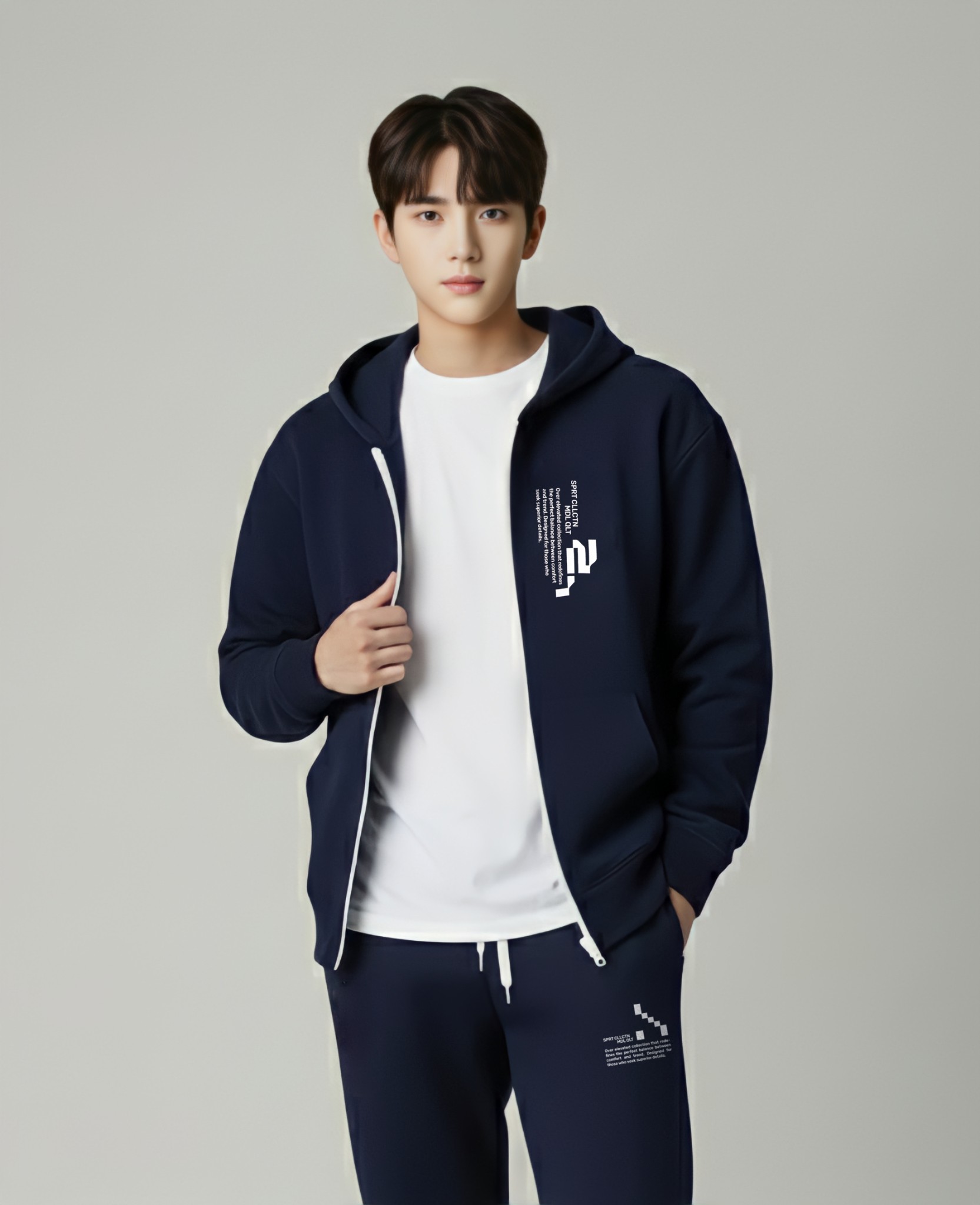 Áo khoác nỉ xanh navy in chữ trắng