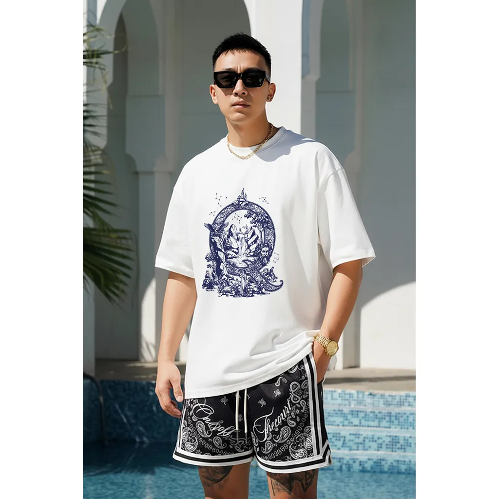 Áo thun form rộng Miucho Iconic chữ Q nghệ thuật vải cotton thoáng mát cổ tròn tay ngắn 2762_thumbnail_3