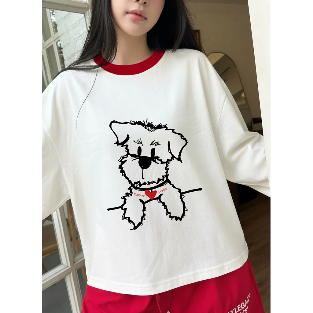 Áo thun boxy tay dài Miucho chất vải thoáng mát đứng form hình cún đáng yêu in artwork 2835_thumbnail_8