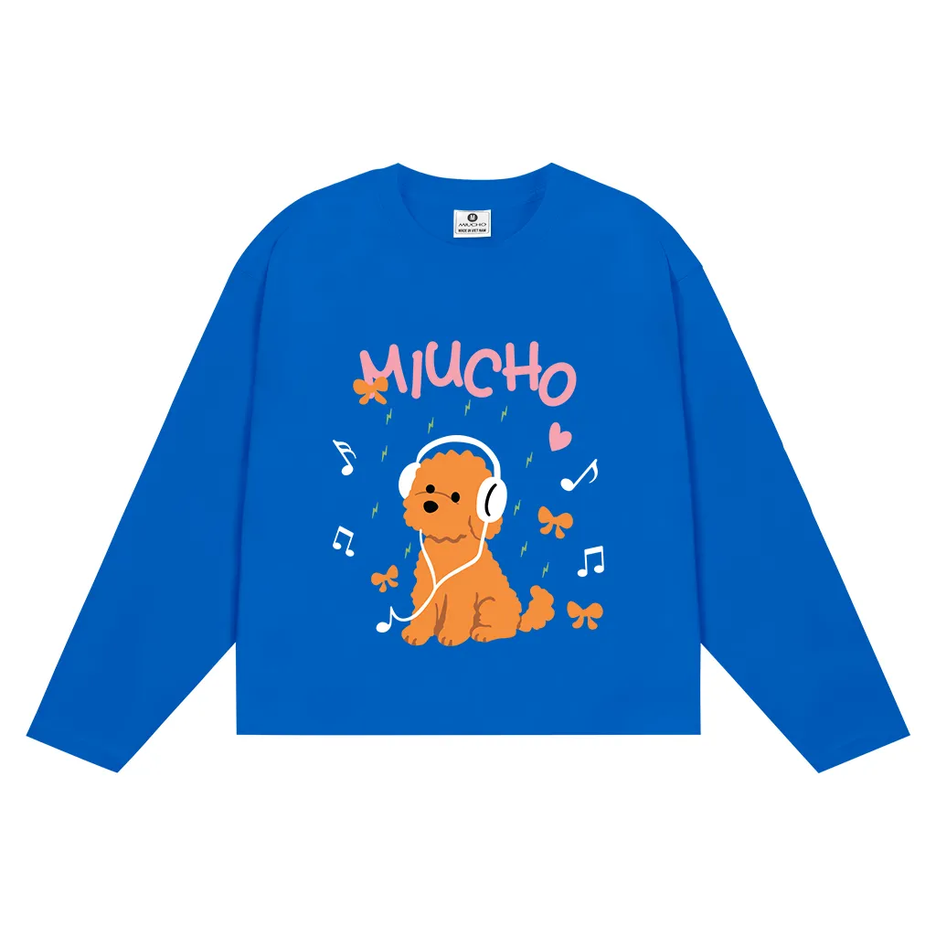 Áo thun tay dài form boxy Miucho chất vải dày dặn thoáng mát cún music in mix 2833_thumbnail_13