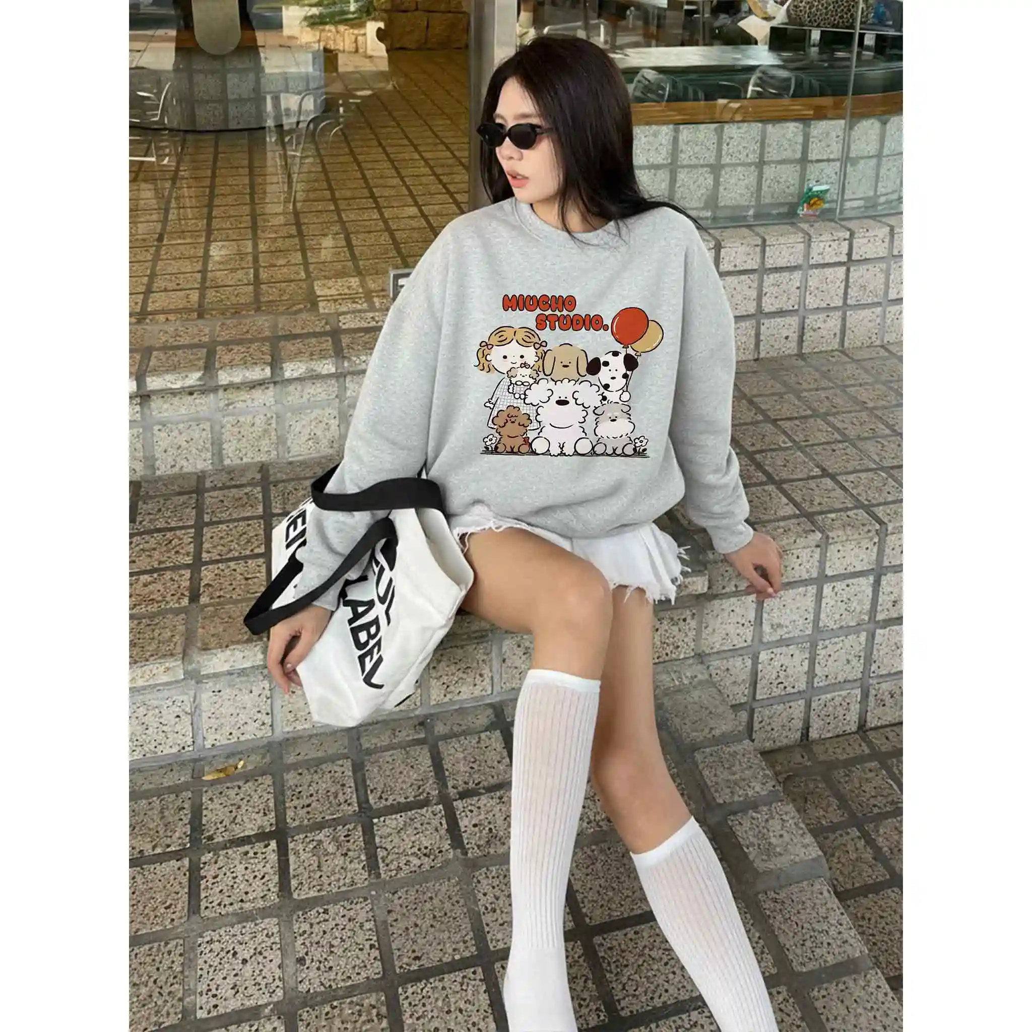 Áo Sweater form boxy Miucho nỉ 2 da thoáng mát tay dài cổ tròn dễ phối cún yêu in mix 2796_thumbnail_6