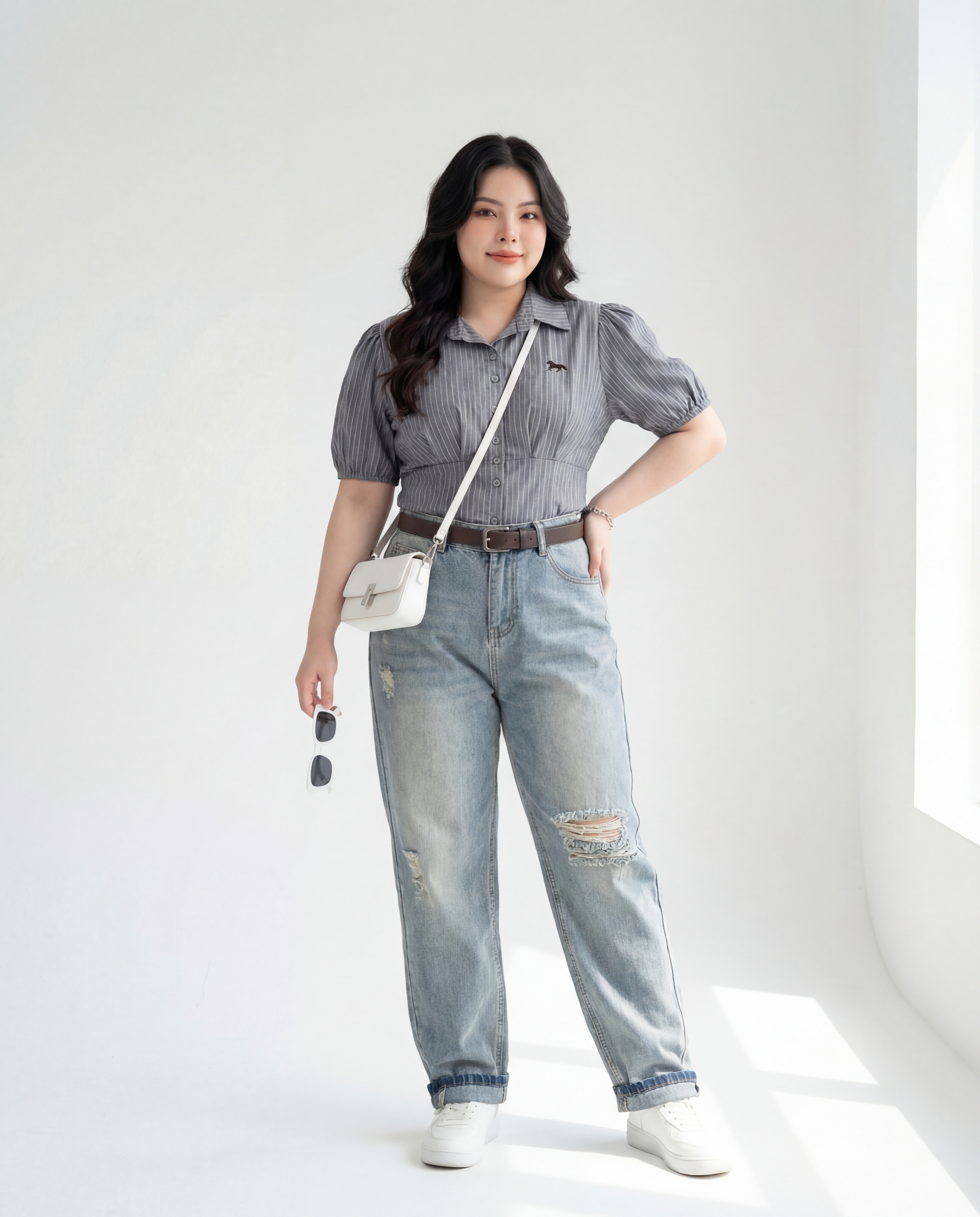 BIGSIZE - Áo sơ mi thêu ngựa T- AT9047