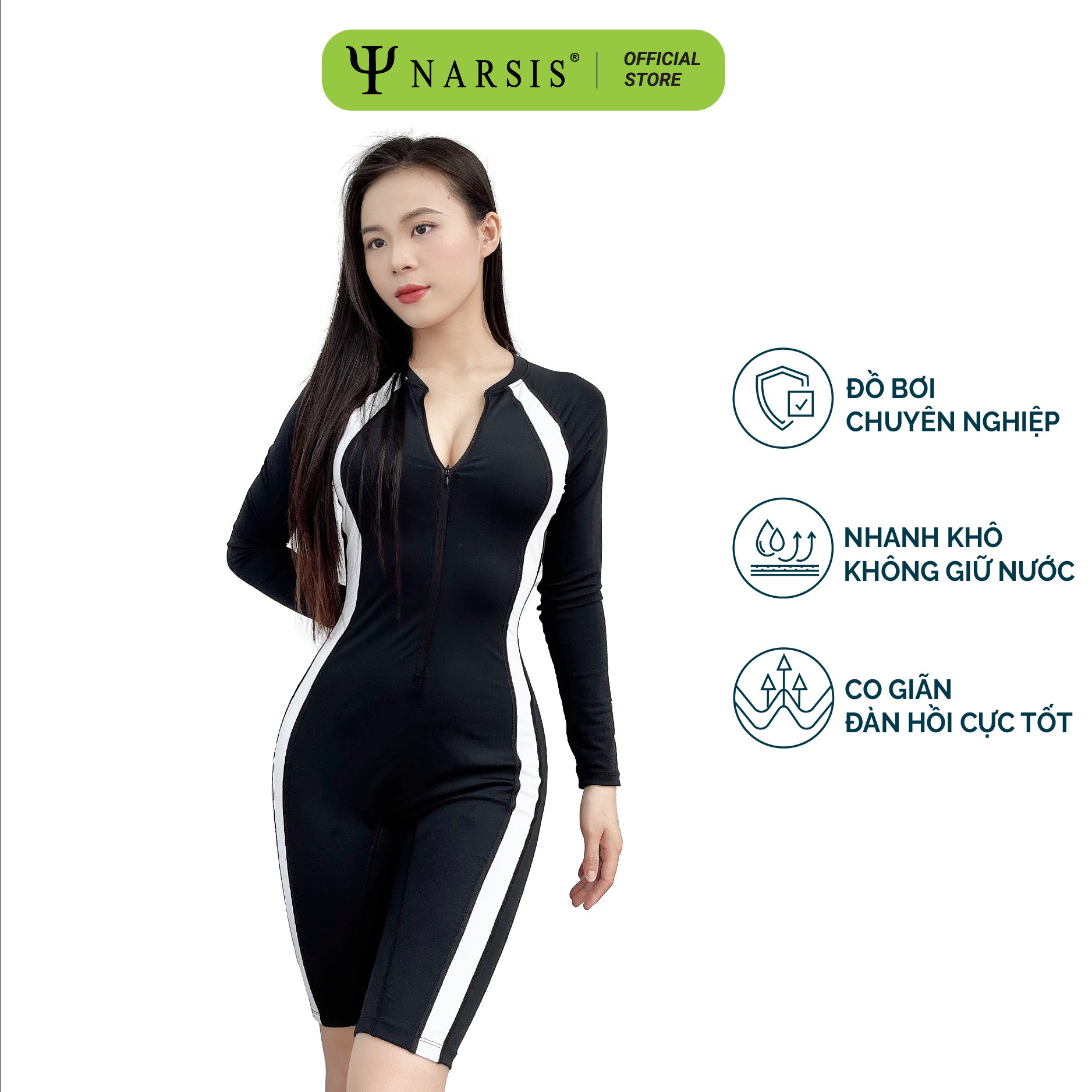 BỘ BƠI NỮ BIG SIZE LIỀN THÂN ĐEN-TRẮNG POLYAMIDE SPANDEX A2002 NARSIS CHẤT LIỆU THOÁNG MÁT, DỄ CH..._thumbnail_4