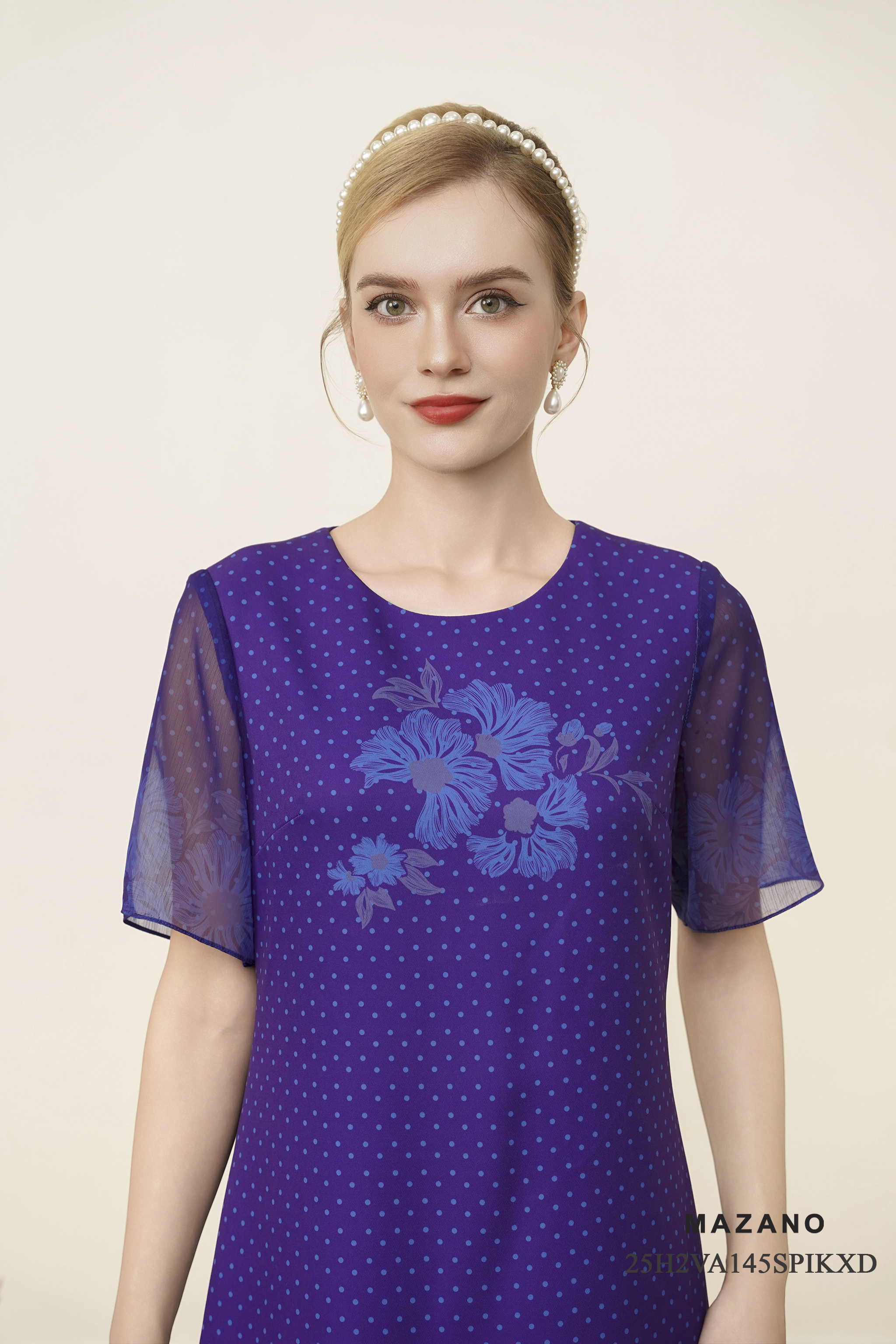 Váy Đầm Suông Vải thô  Hoạ tiết cách điệu cổ tròn Tay ngắn Dài ngang bắp chân_thumbnail_2