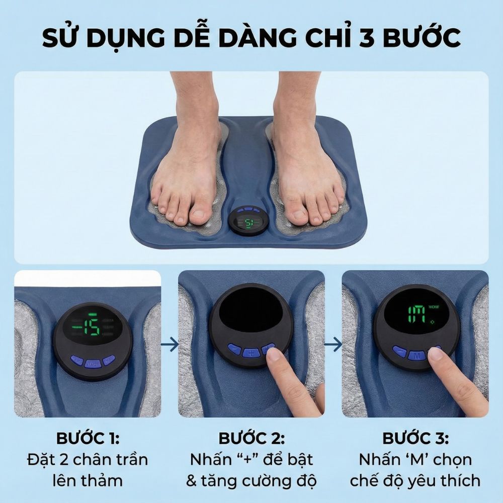Thảm Massage Chân Xung Điện Kachi MK424 Pin Sạc - Giảm Đau Mỏi, Cải Thiện Tuần Hoàn Máu_thumbnail_7