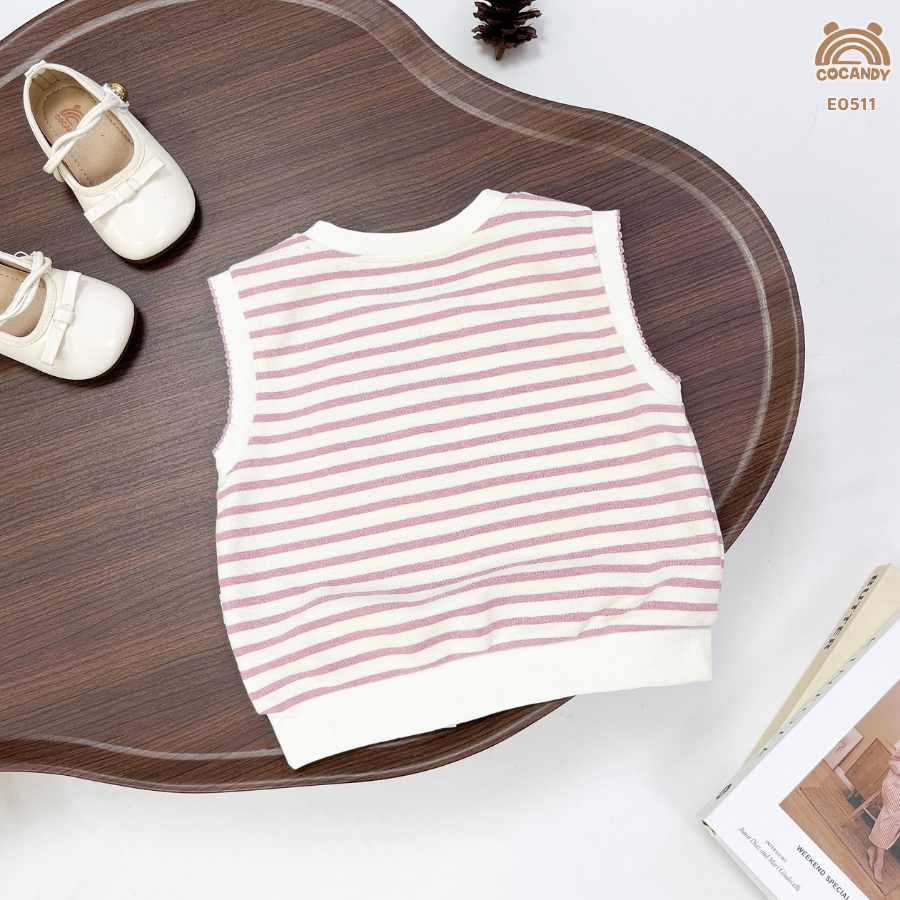 Áo gile HỒNG kẻ BE phối túi tai thỏ_thumbnail_3