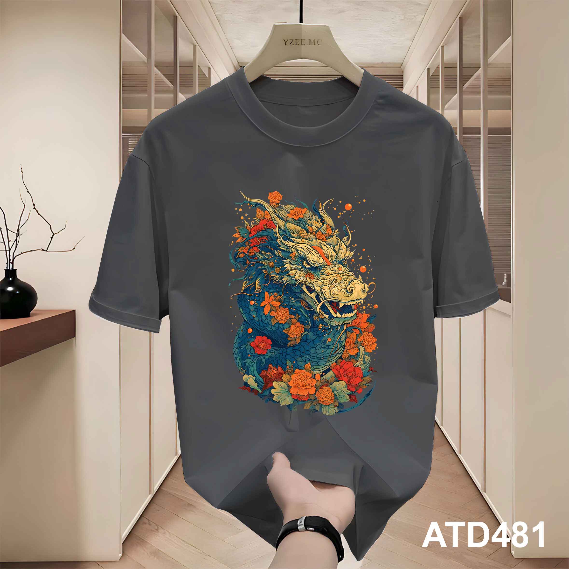 Áo thun nam form rộng 12 con giáp tuổi Thìn ATD481 Miucho Iconic cotton cổ tròn in graphic_thumbnail_4