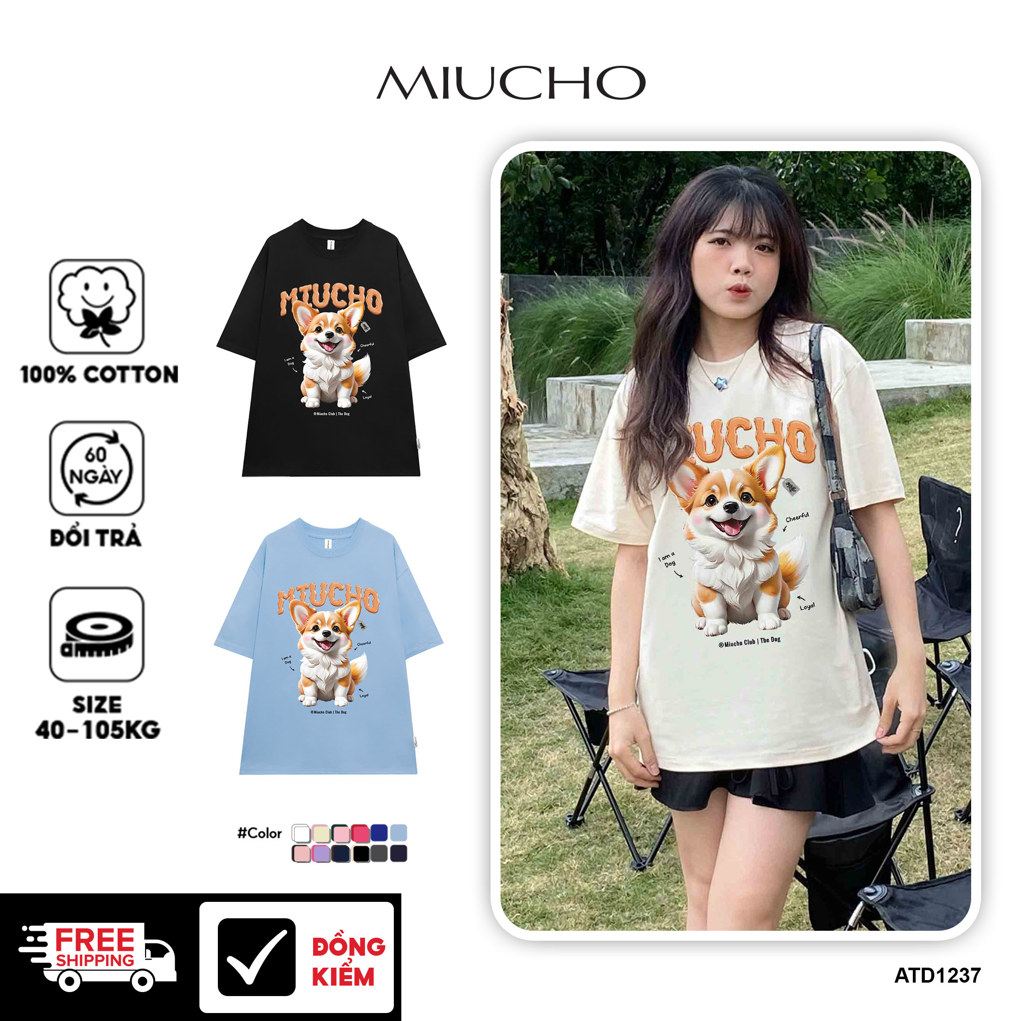 Áo thun form rộng 12 con giáp tuổi Tuất ATD1237 Miucho tay ngắn cổ tròn in mix