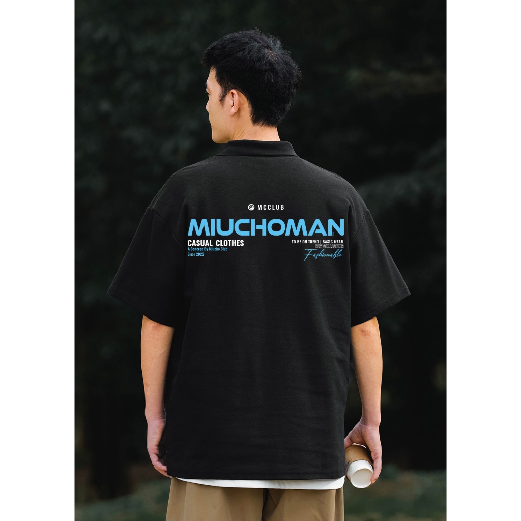 Áo polo nam form rộng PLD391 Miucho Man cotton cổ trụ in typography_thumbnail_3