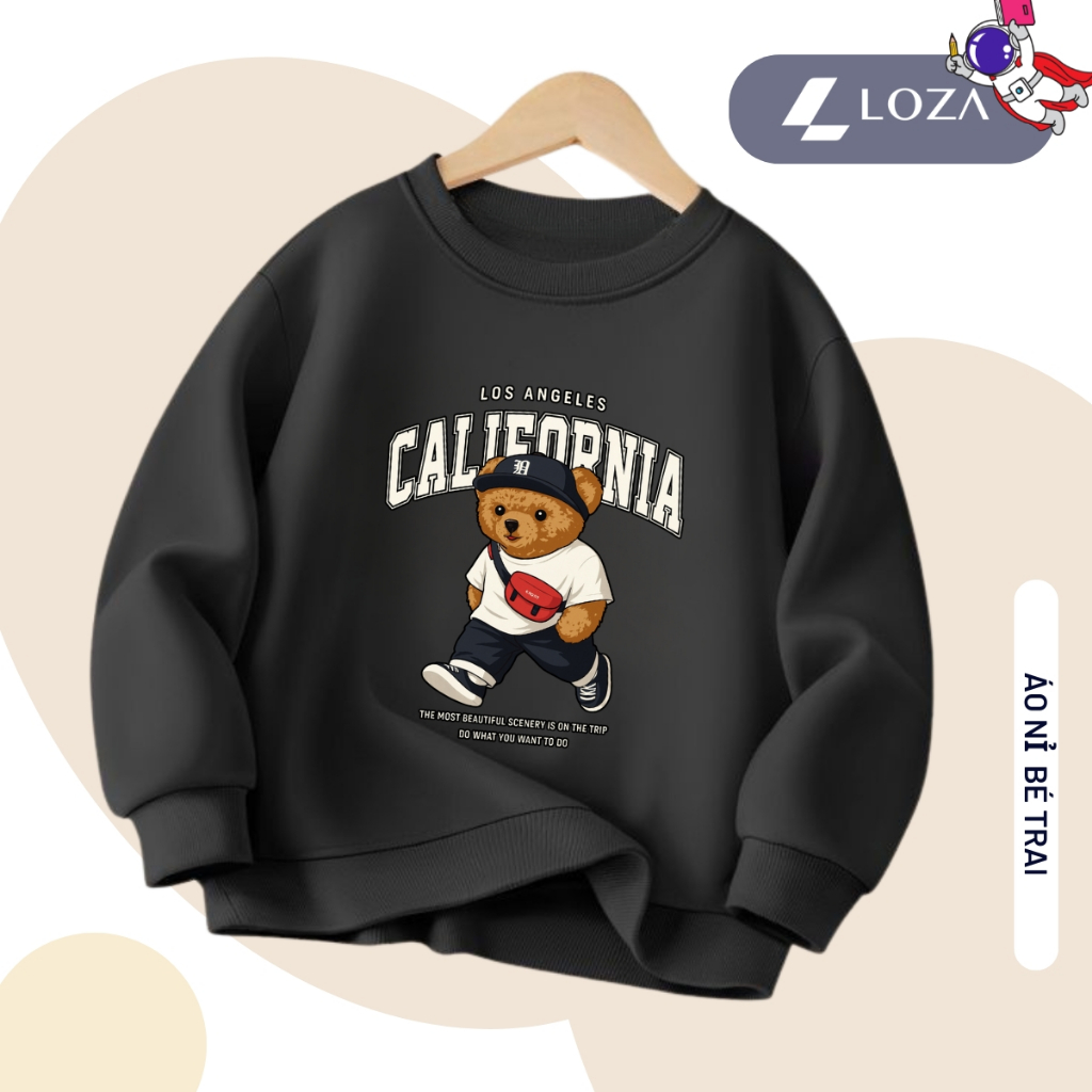 Áo nỉ sweater bé trai màu đen in nhiều hình - Loza Kids IN017