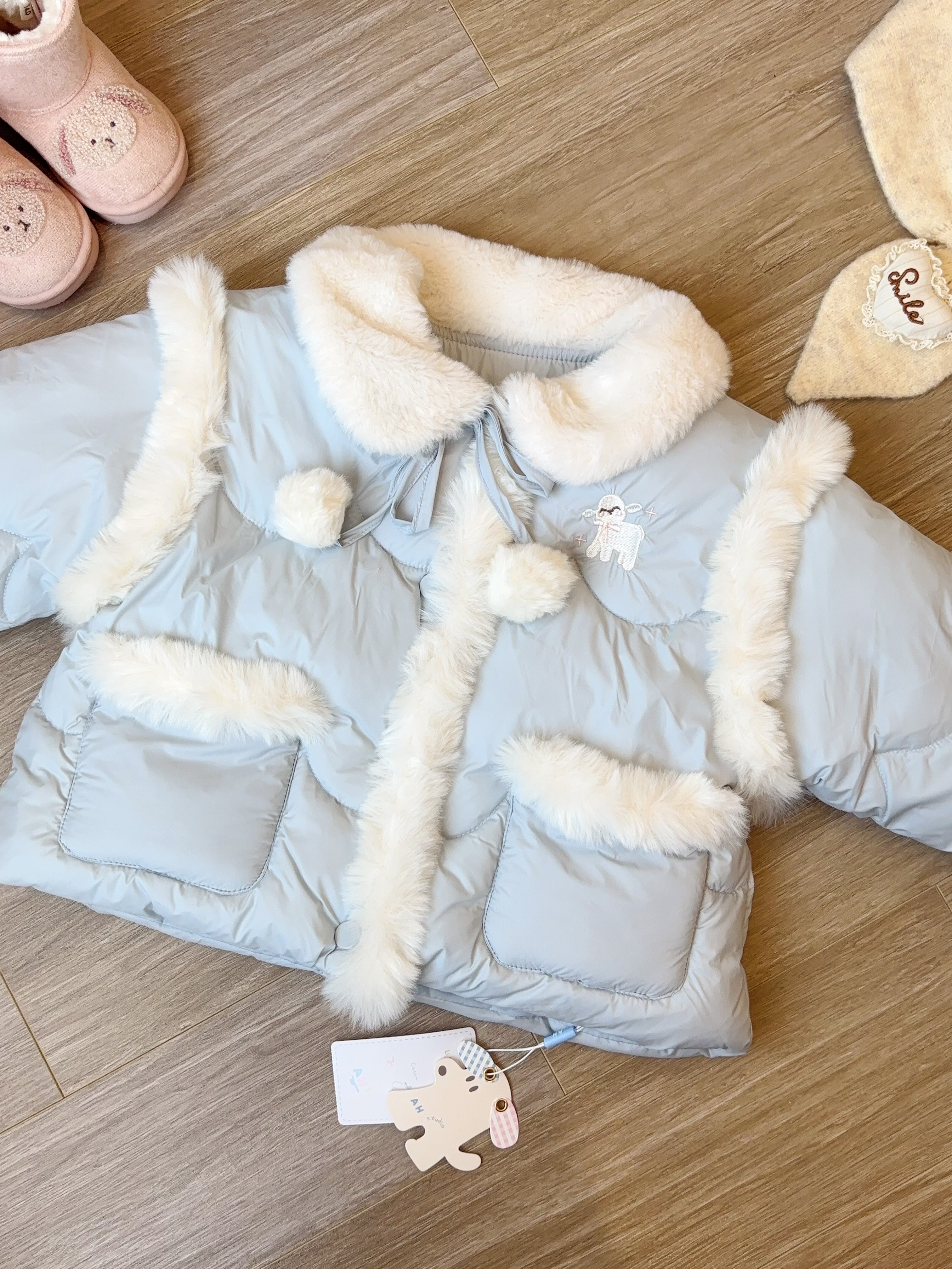 (M132) Áo khoác phao viền bông màu xanh_thumbnail_0