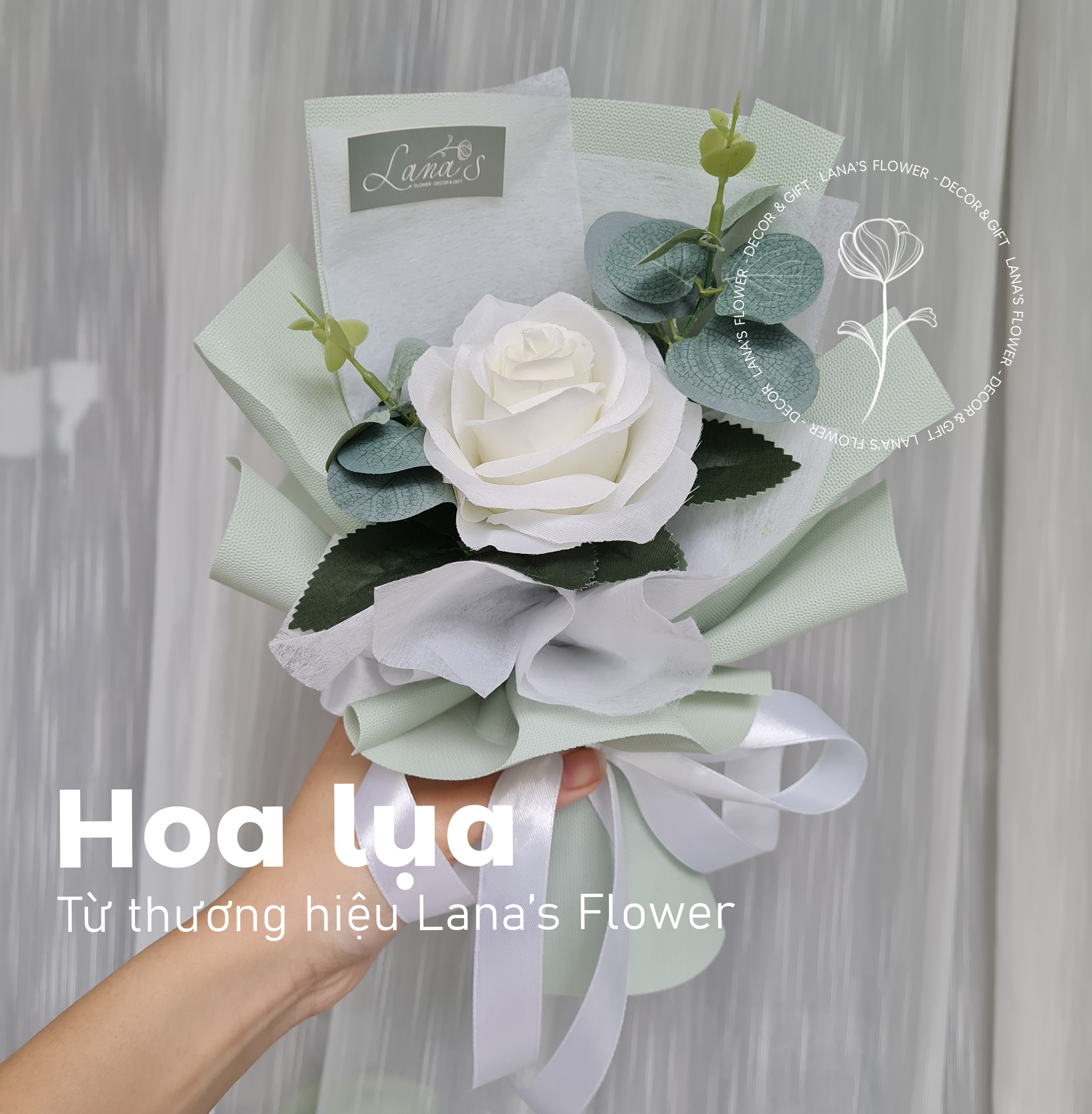 Bó hoa lụa mini 1B - Hoa hồng trắng