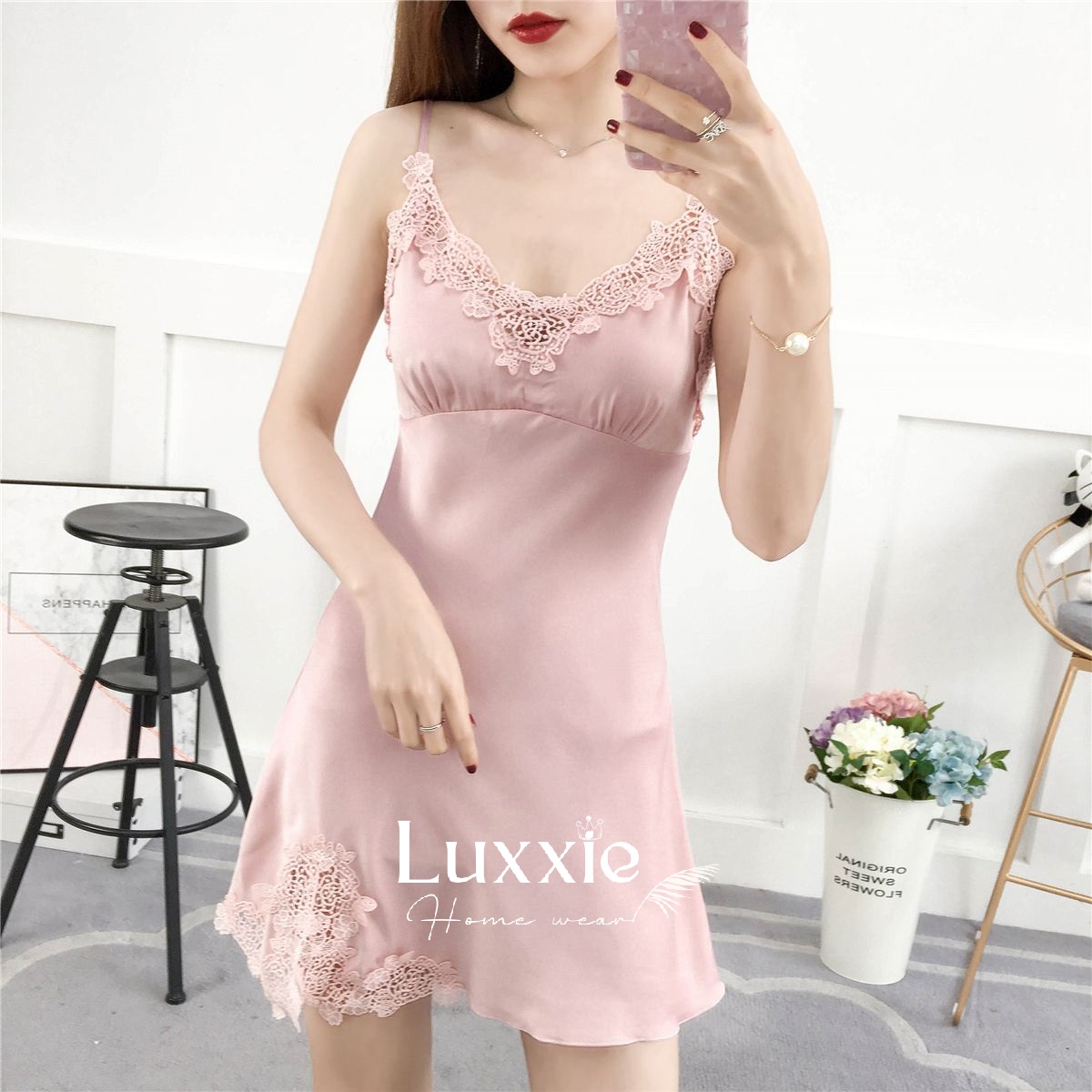 V04 đầm ngủ lụa 2 dây cao cấp