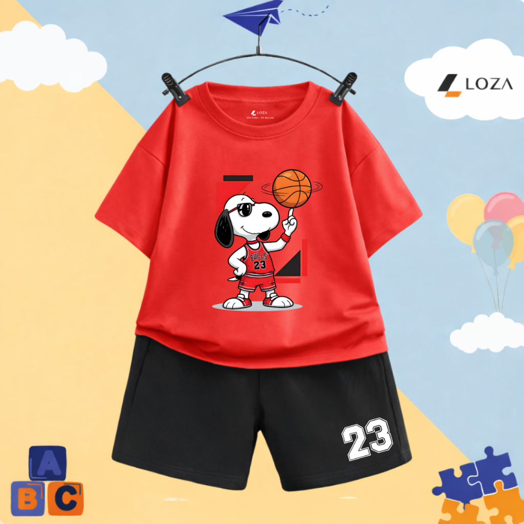 Set đồ bé trai hình Snoopy chơi bóng  - Loza Kids SB602_thumbnail_3
