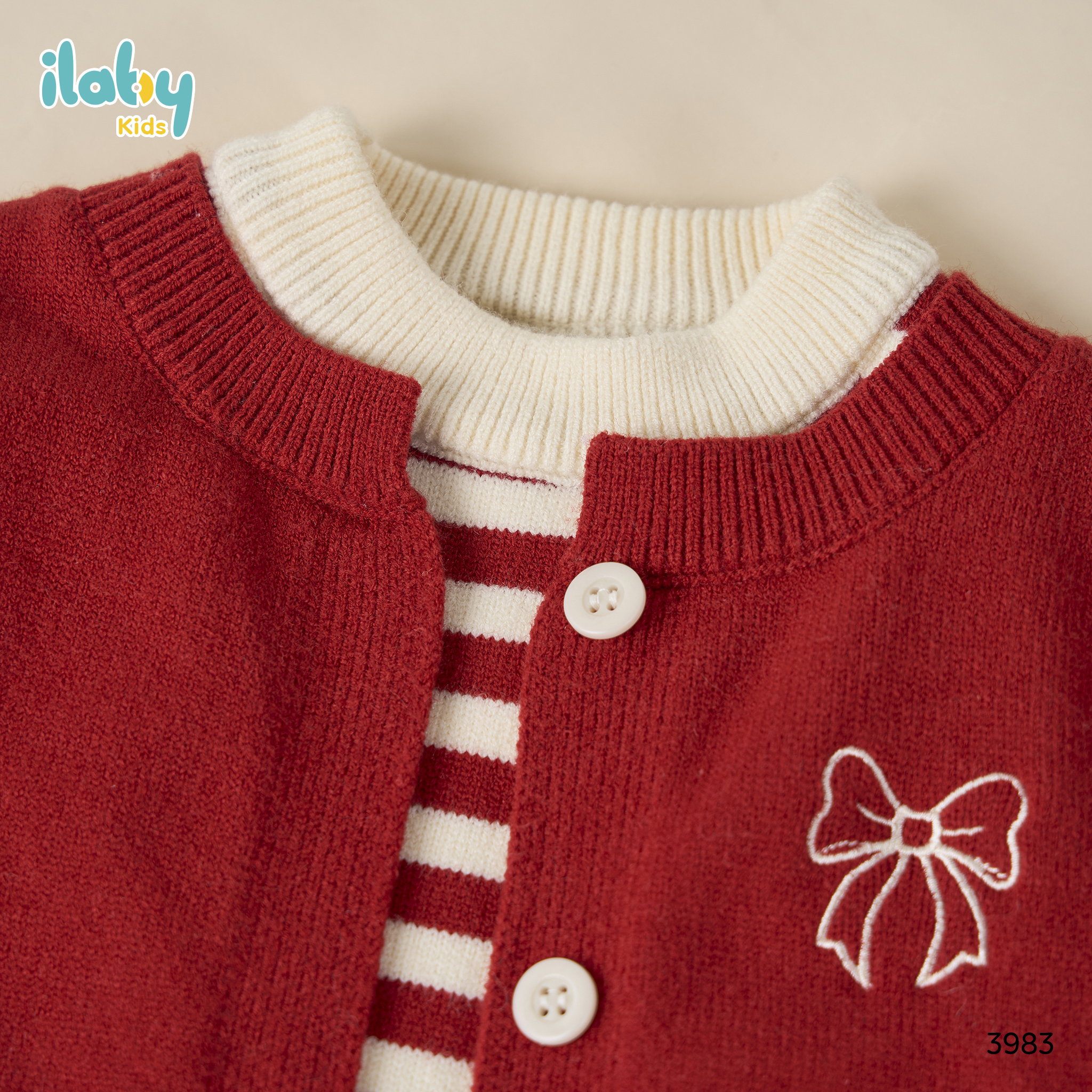 Áo len giả cardigan thêu nơ