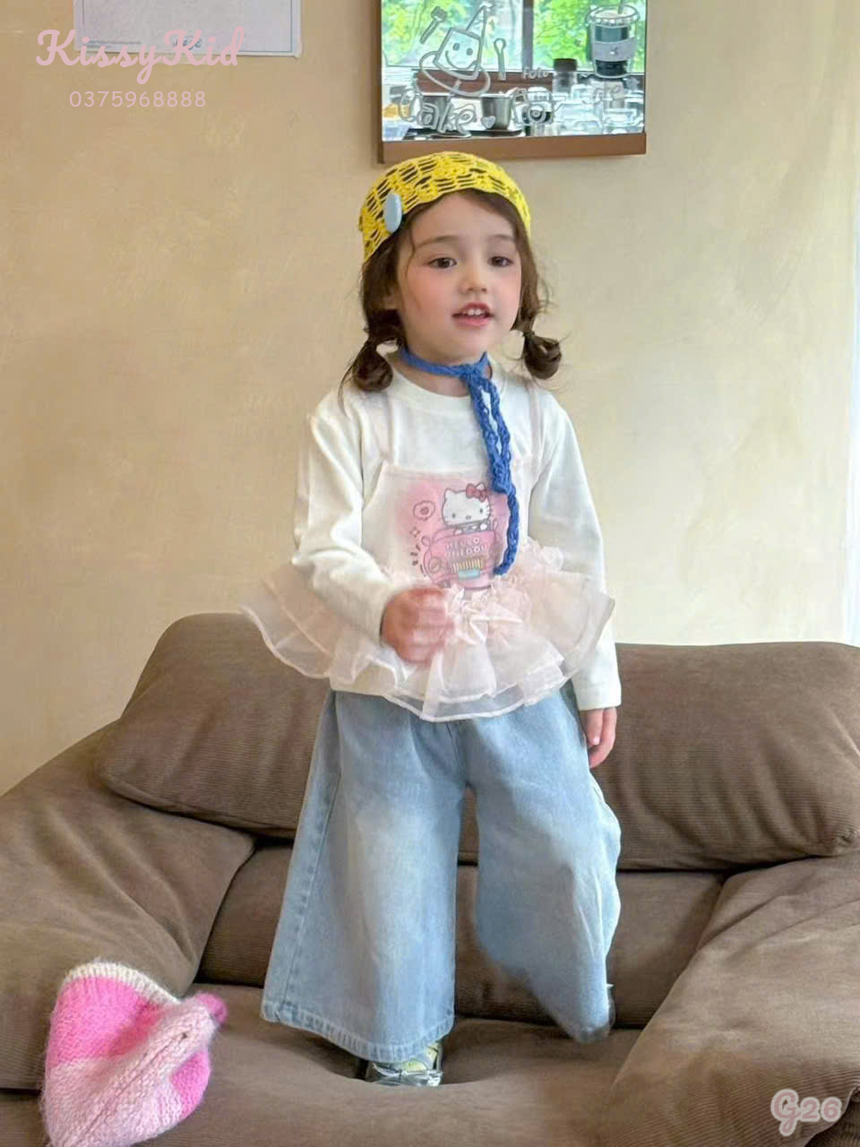 (G26) Áo thun dài tay Kitty màu trắng mix áo 2 dây voan Onedou_thumbnail_0