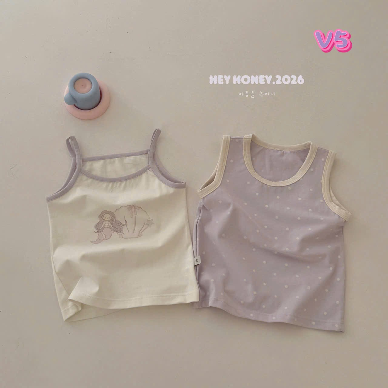 V5 - Set 2 áo cotton hoạ tiết tiên cá và chấm bi màu tím hãng Hey Honey (Sz90-140)