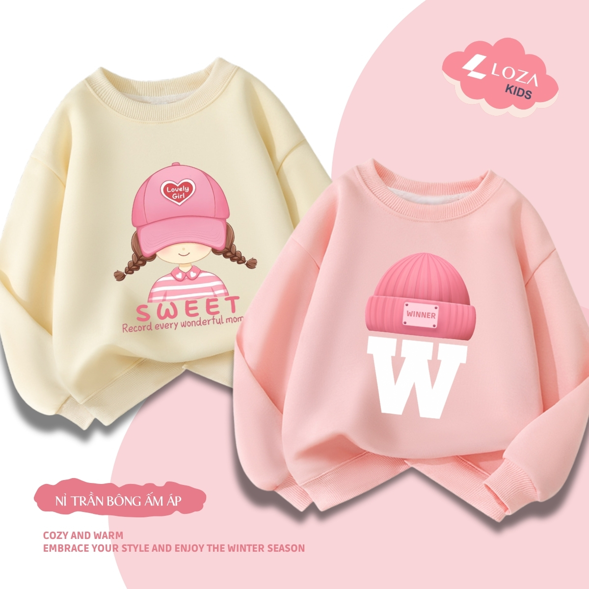 Áo sweater bé gái in nhiều hình dễ thương -  Loza Kids IN001