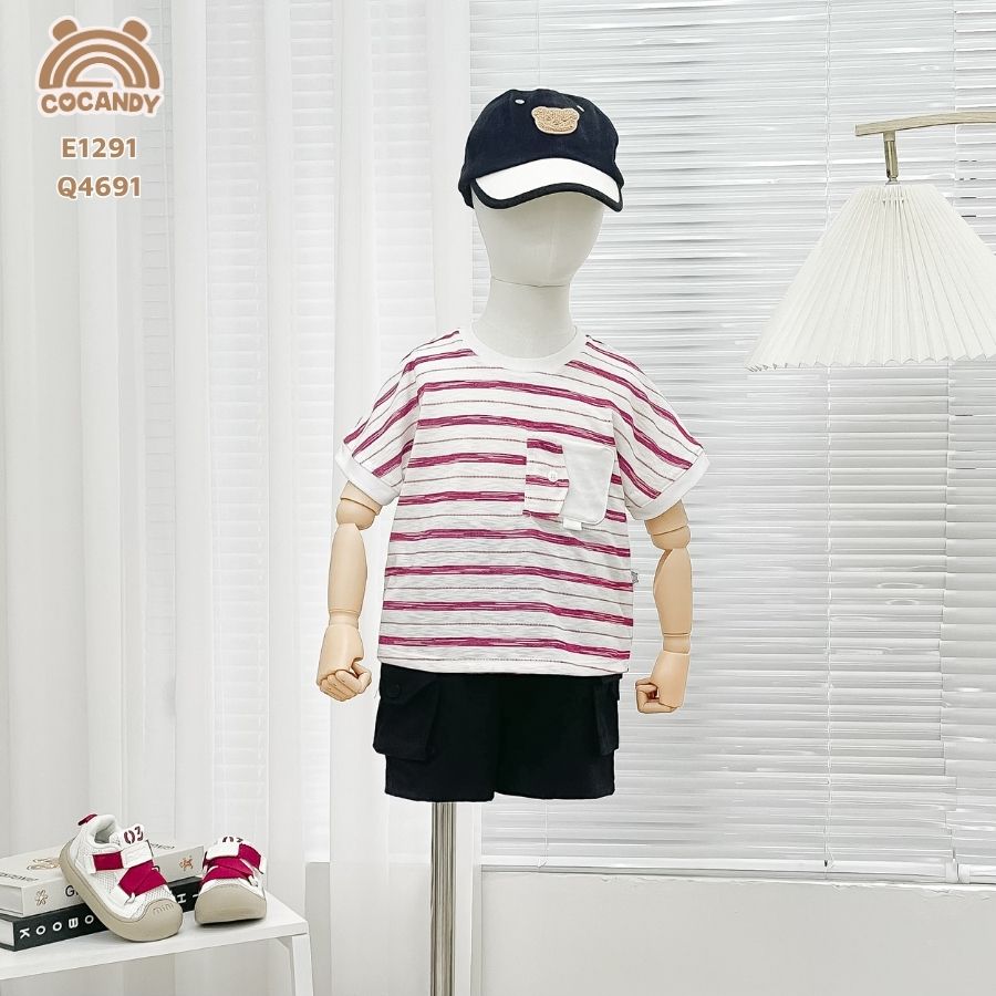 Áo cộc kẻ ĐỎ BE phối túi hòm thư