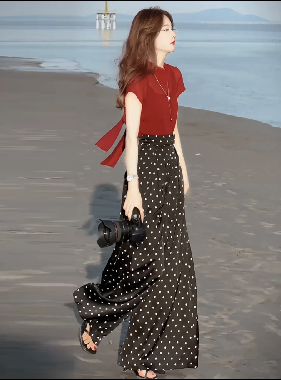 Sét bộ áo lụa băng mỏng cạp cao quần ống rộng