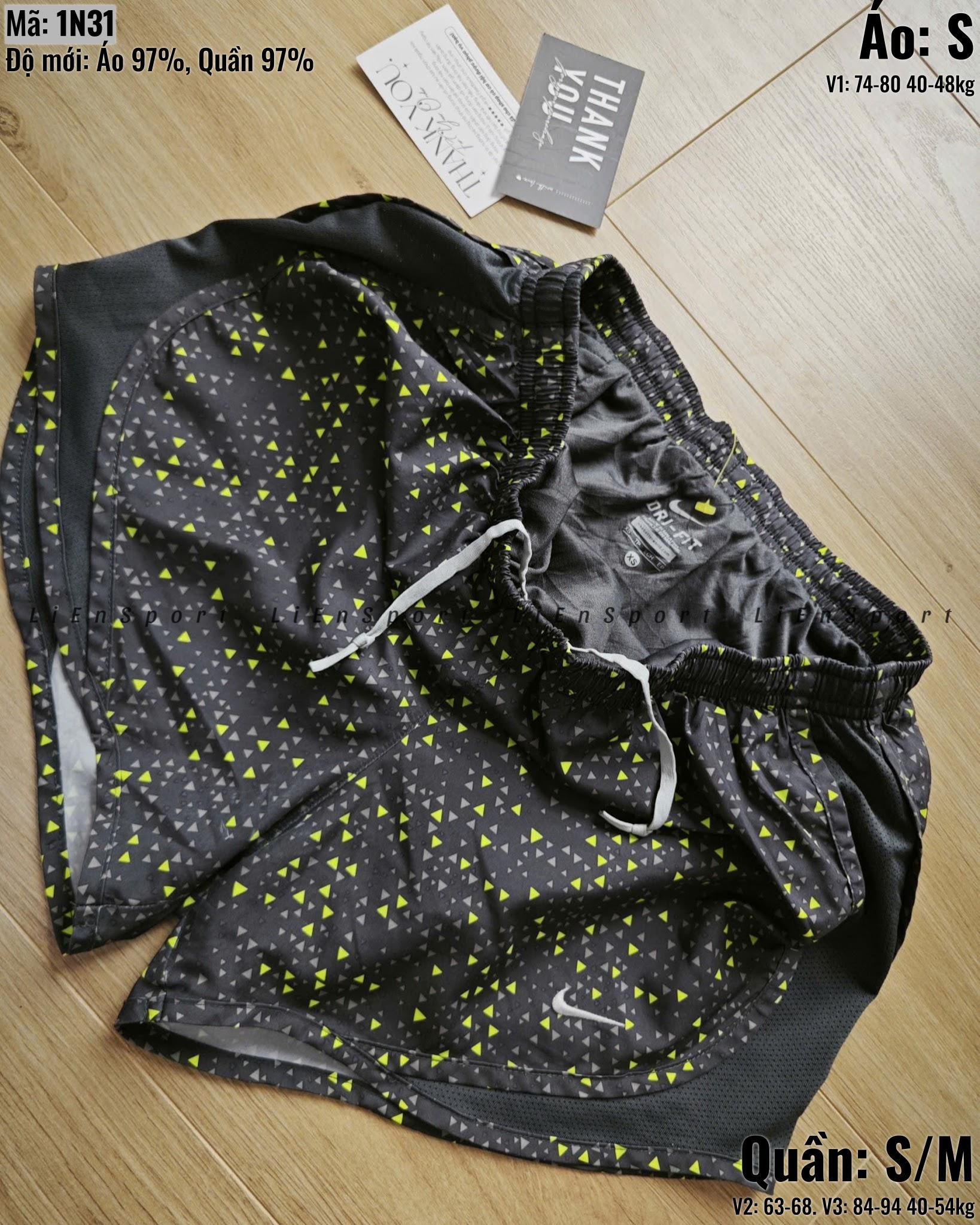 Set 2 món Nike Áo bra thể thao + Quần short lưng cao Nữ Size S Đen Auth 2nd Dây đan chữ X Thoáng khí Co giãn Thấm hút mồ hôi Form ôm body Phù hợp tập gym yoga chạy bộ Mã:1N31