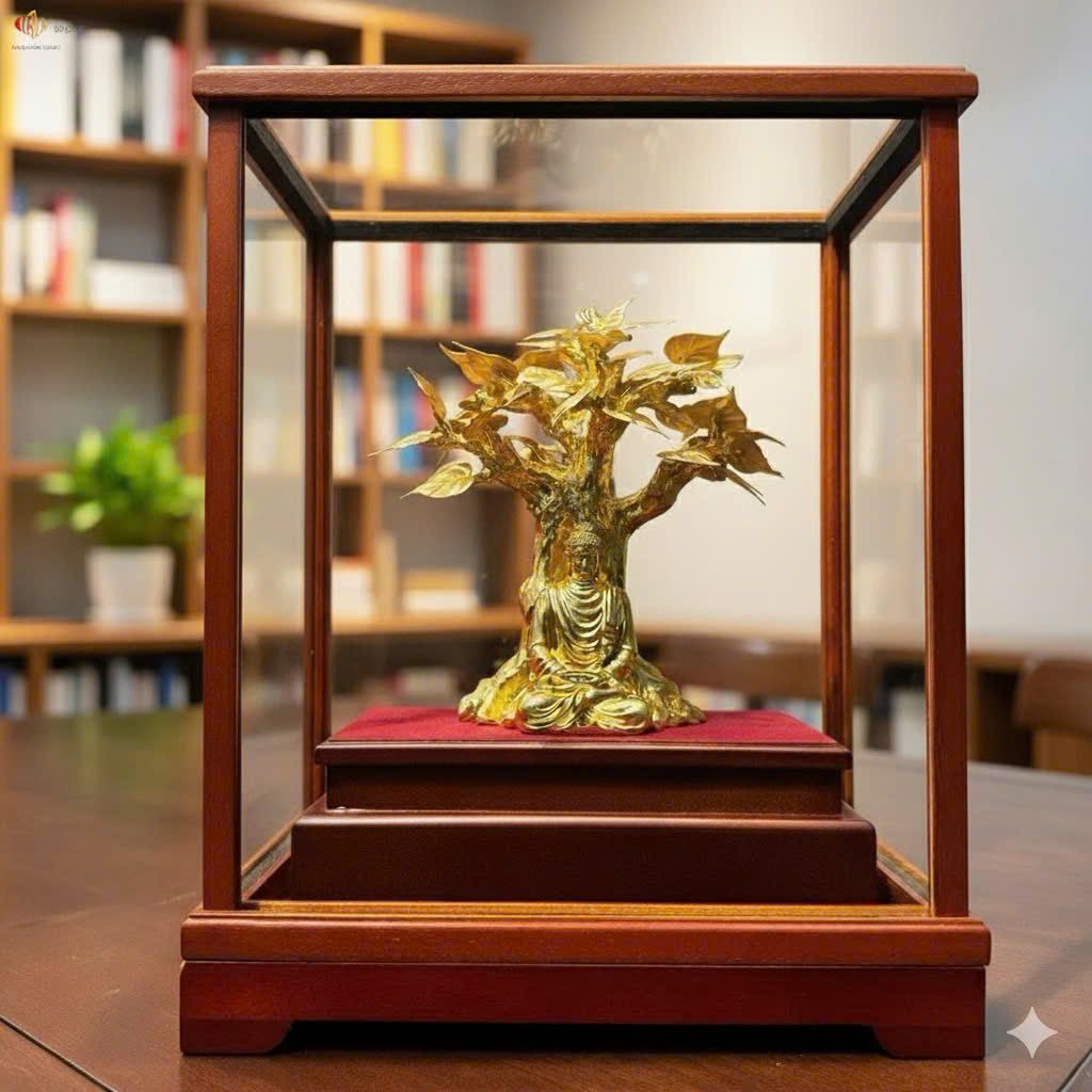 Tượng Phật Ngồi Dưới Cây Bồ Đề mạ Vàng 24K - Quà Tặng Phong Thuỷ Để Bàn Cao Cấp_thumbnail_0