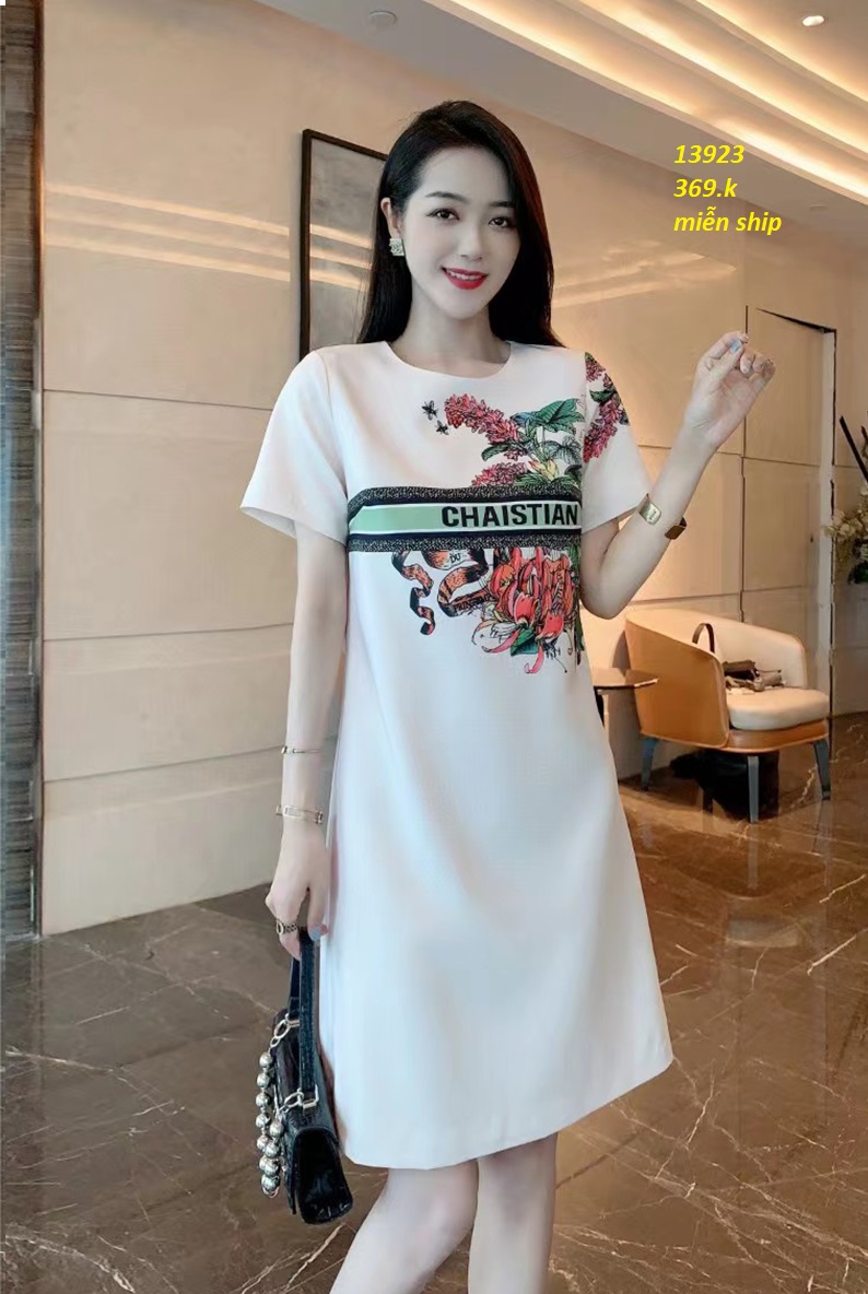 13923-Đầm suông in hoa  viền chữ 3D(lụa frod 3D, lót)FREESHIP_thumbnail_0