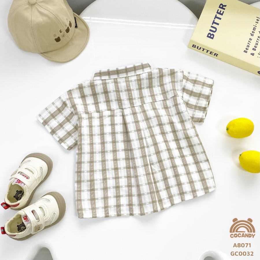 Áo cộc sơ mi caro NÂU phối túi ngực trắng_thumbnail_4