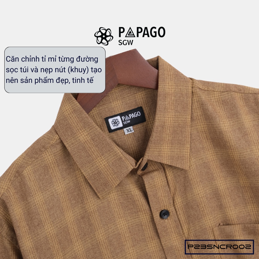 Áo sơ mi nam trung niên PAPAGO tay ngắn lai ngang sọc caro vải xô đũi - P23SNCR002_thumbnail_4