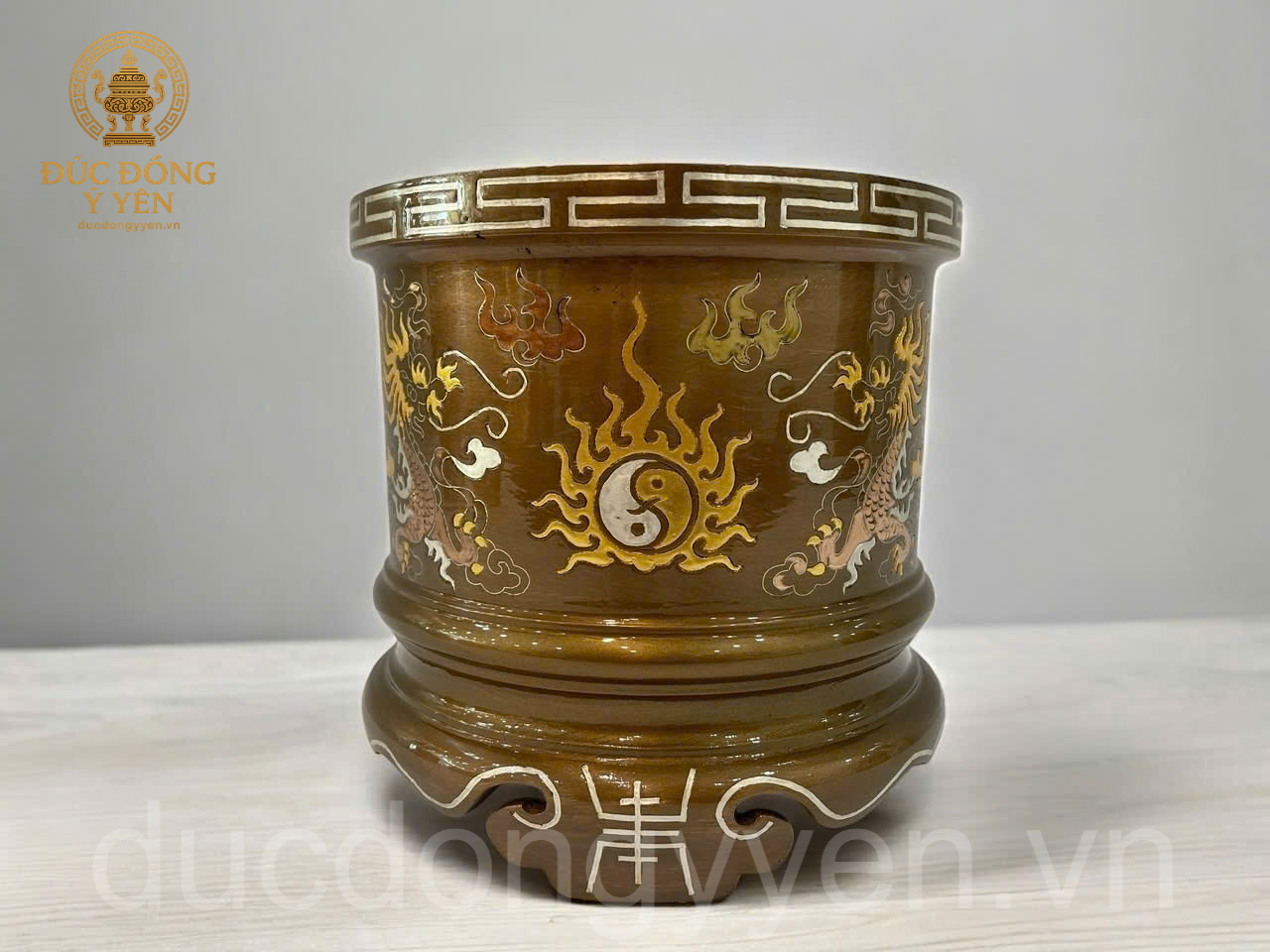 Bát hương khảm tam khí dát điểm vàng đúc đồng đỏ _thumbnail_1