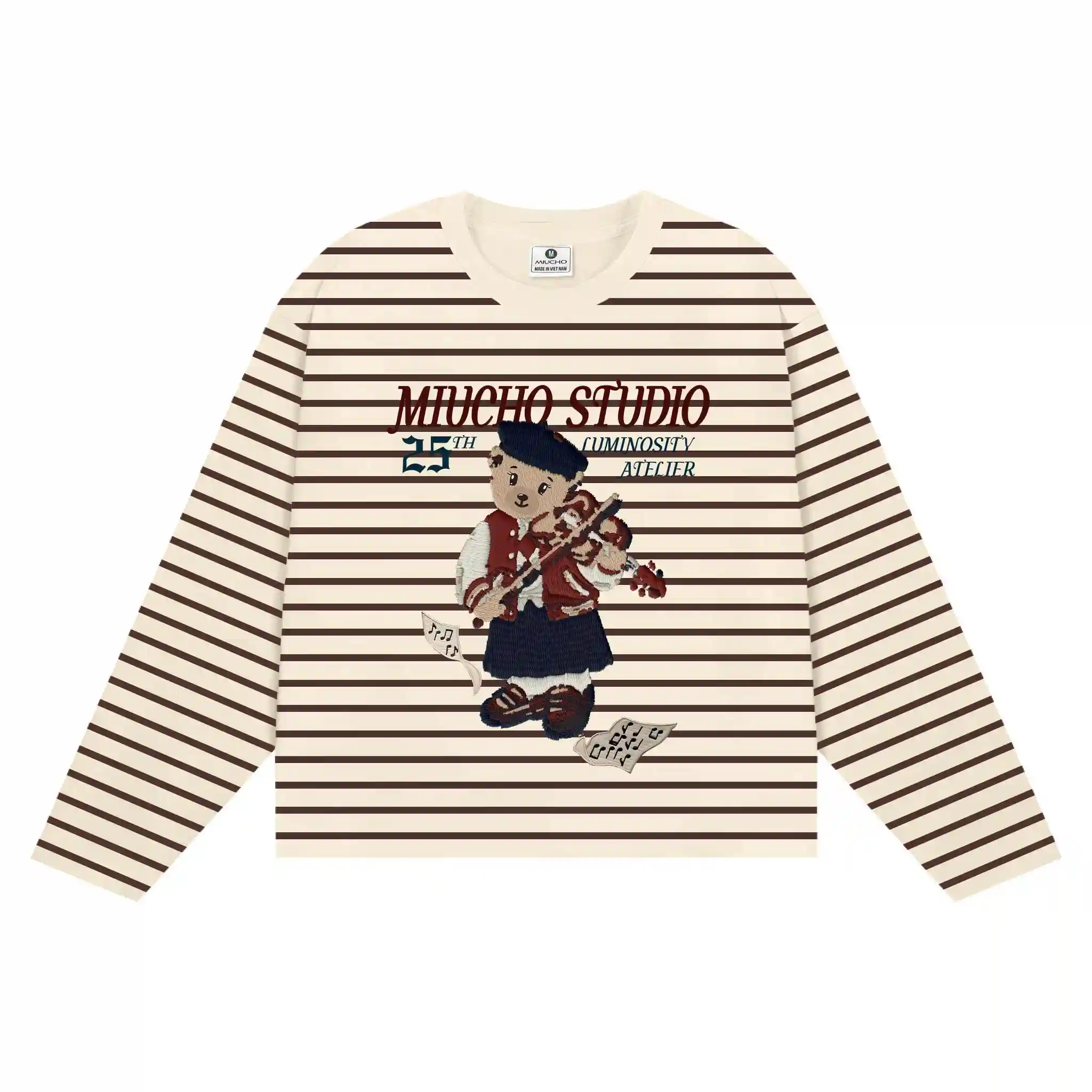 Áo thun boxy tay dài unisex Miucho Studio vải bo rip cao cấp thoáng mát gấu teddy kẻ sọc mix màu 2708_thumbnail_3