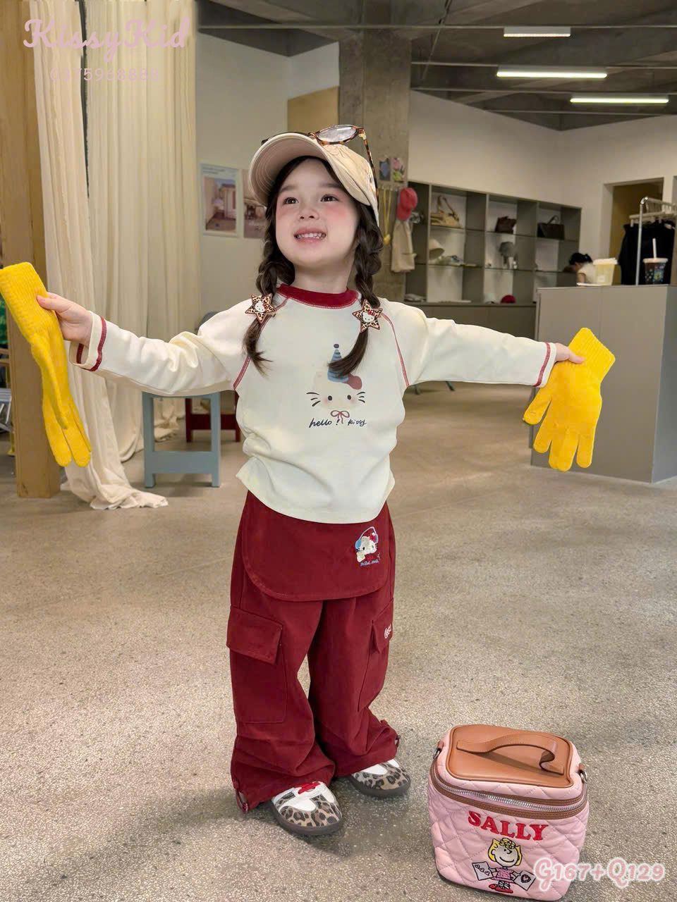 (Q129) Quần thô túi hộp màu đỏ cam liền yếm Aha_thumbnail_0