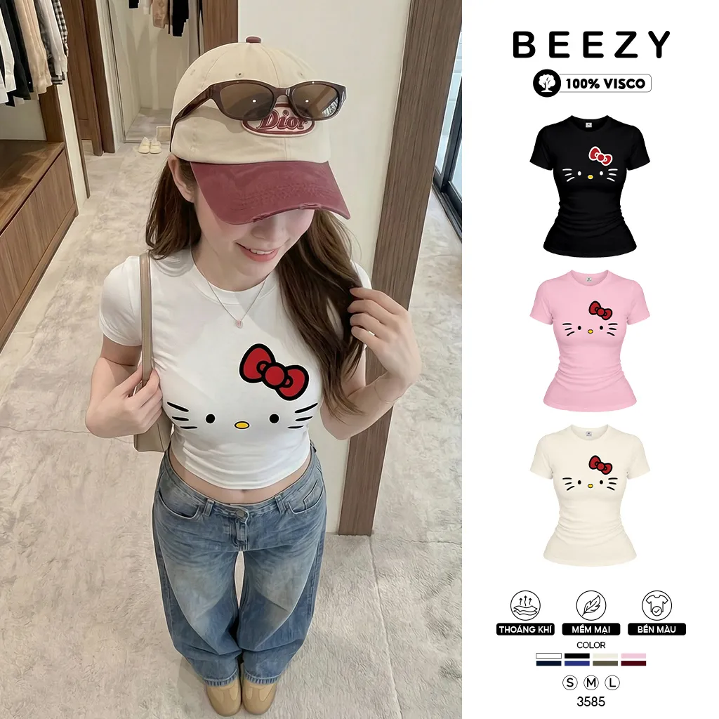 Áo baby tee nữ ôm body hack dáng kitty đáng yêu Beezy 3585