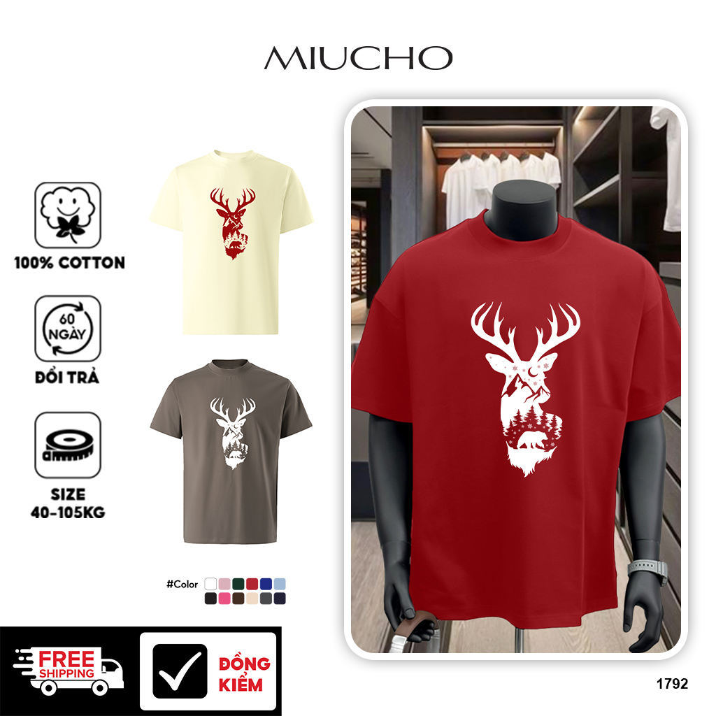 Áo phông nam giáng sinh noel form rộng cổ tròn vải cotton thoáng mát 1792 Miucho Iconic in artwork