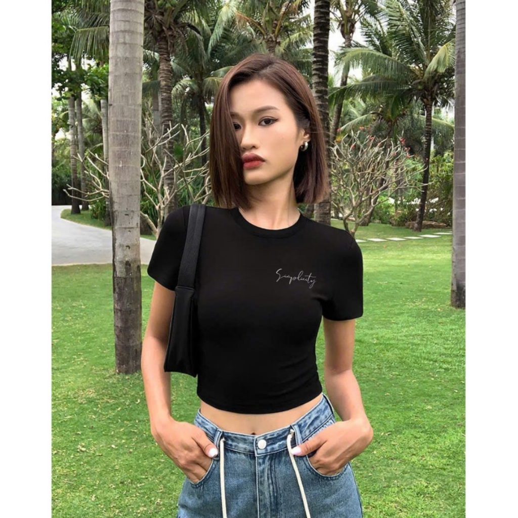 [Form Ôm] Áo croptop nữ 2 màu trắng/đen Simplicity - Áo thun LOZA dáng croptop ôm - CR7892_thumbnail_0