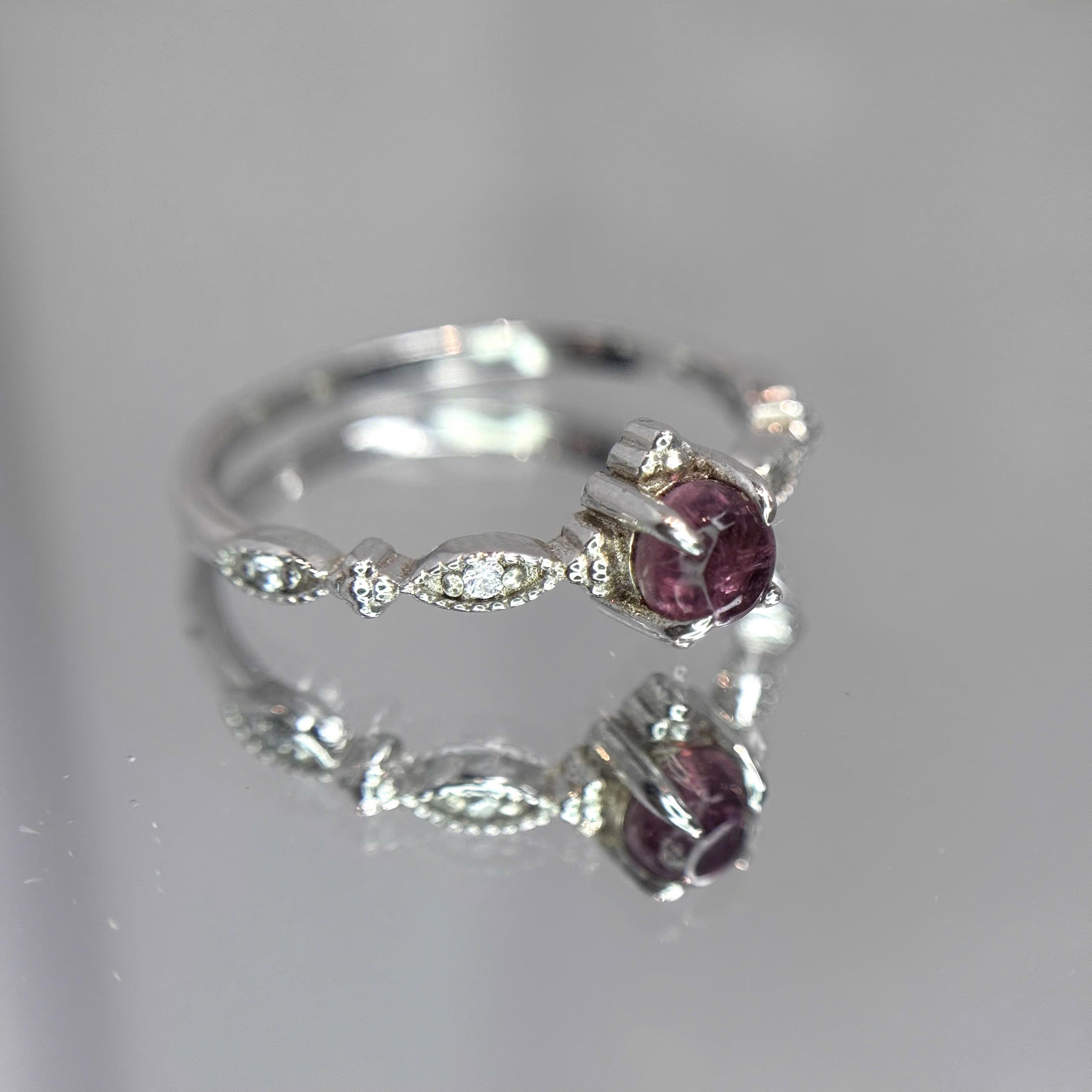 Nhẫn đá tourmalina hồng bạc ki xim