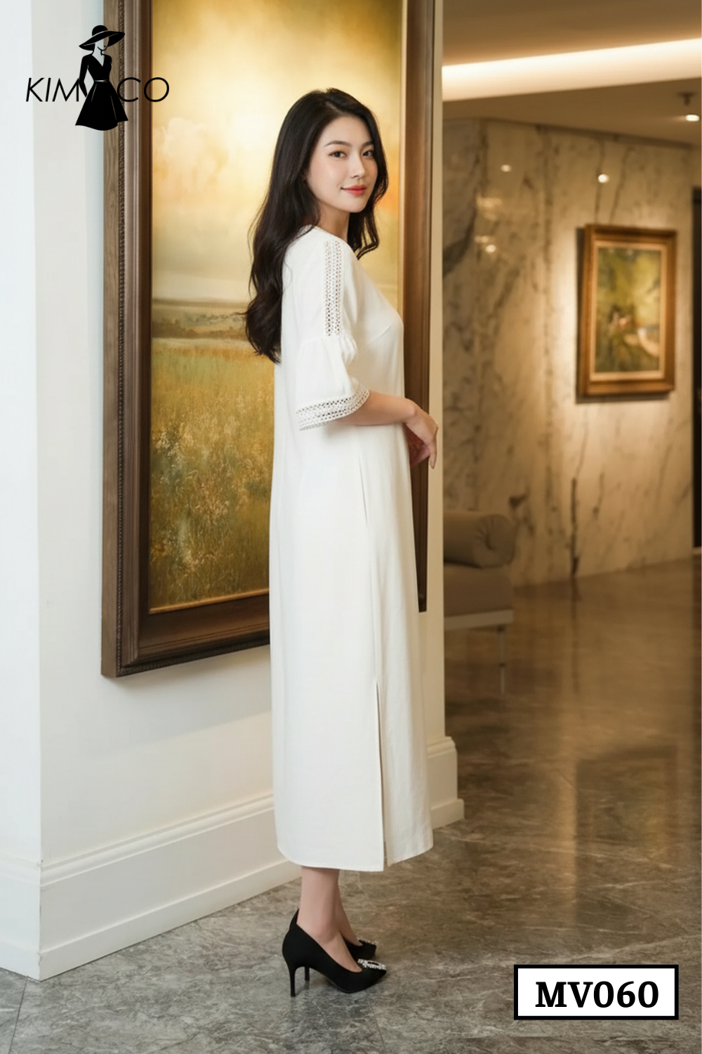 Đầm Suông Thanh Lịch Phối Ren Cổ V – MV060