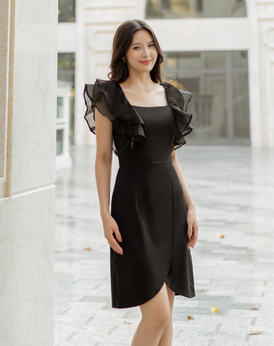 Đầm dự tiệc phối bèo cổ U_thumbnail_1