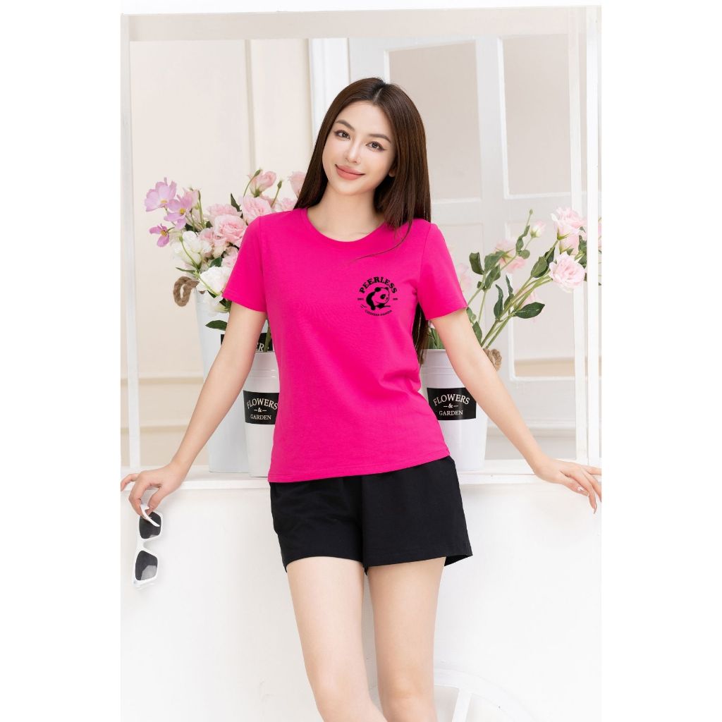 Bộ quần áo nữ dáng vừa in chữ PEERLESS - Set bộ nữ mặc nhà/ đi chơi  (áo thun form vừa + quần đùi) - LOZA VP40_thumbnail_0